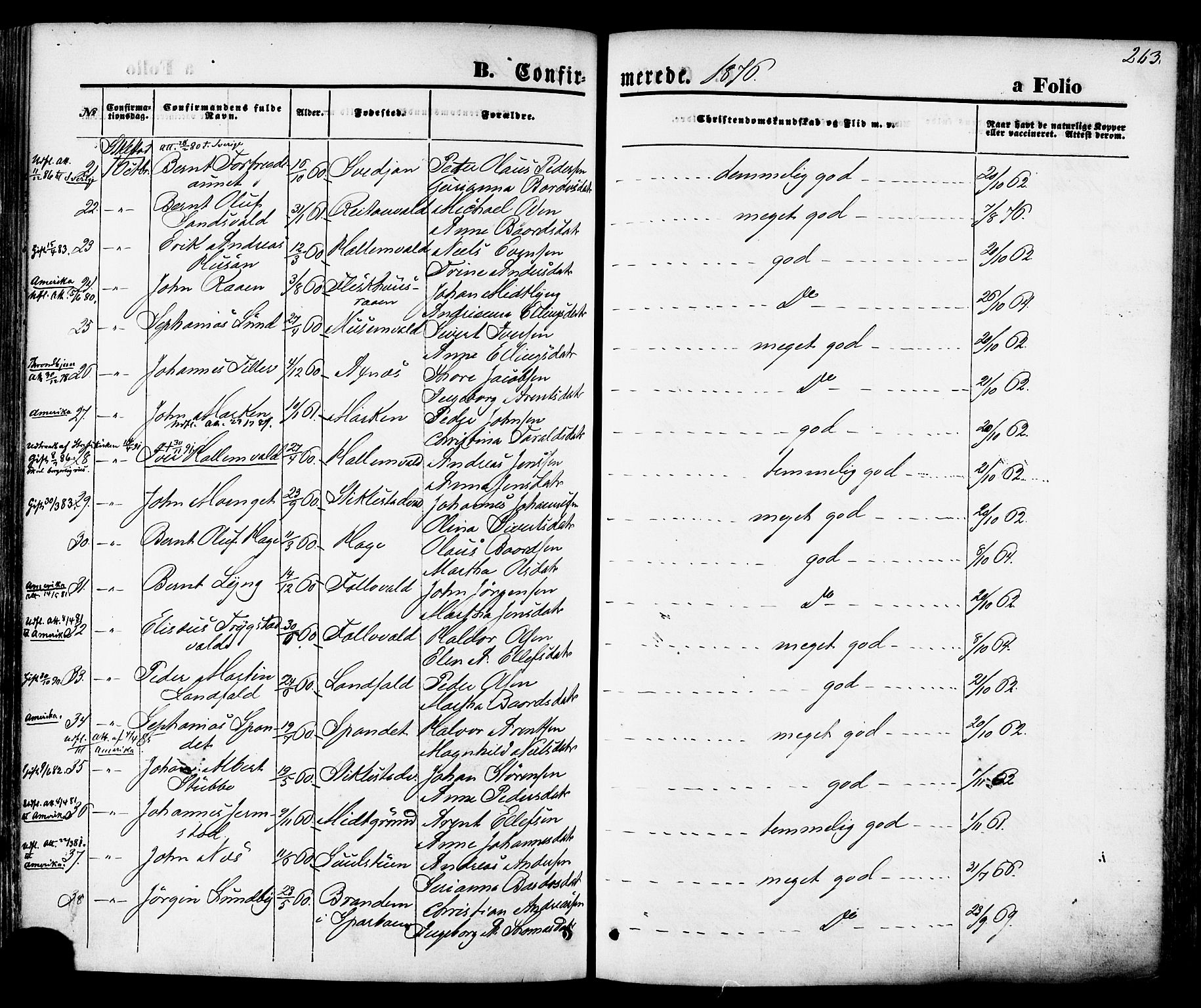 Ministerialprotokoller, klokkerbøker og fødselsregistre - Nord-Trøndelag, SAT/A-1458/723/L0242: Parish register (official) no. 723A11, 1870-1880, p. 263