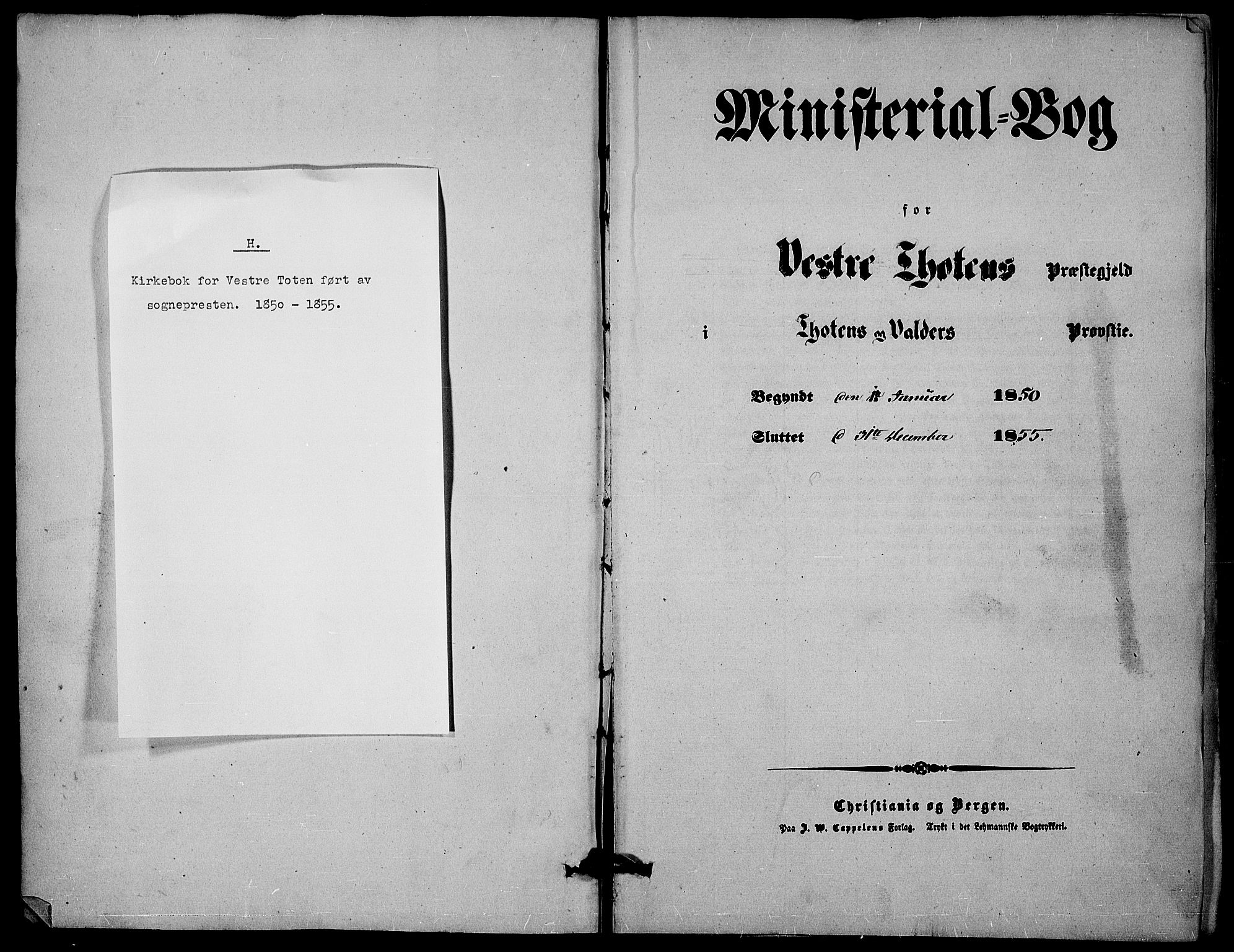 Vestre Toten prestekontor, SAH/PREST-108/H/Ha/Haa/L0005: Parish register (official) no. 5, 1850-1855