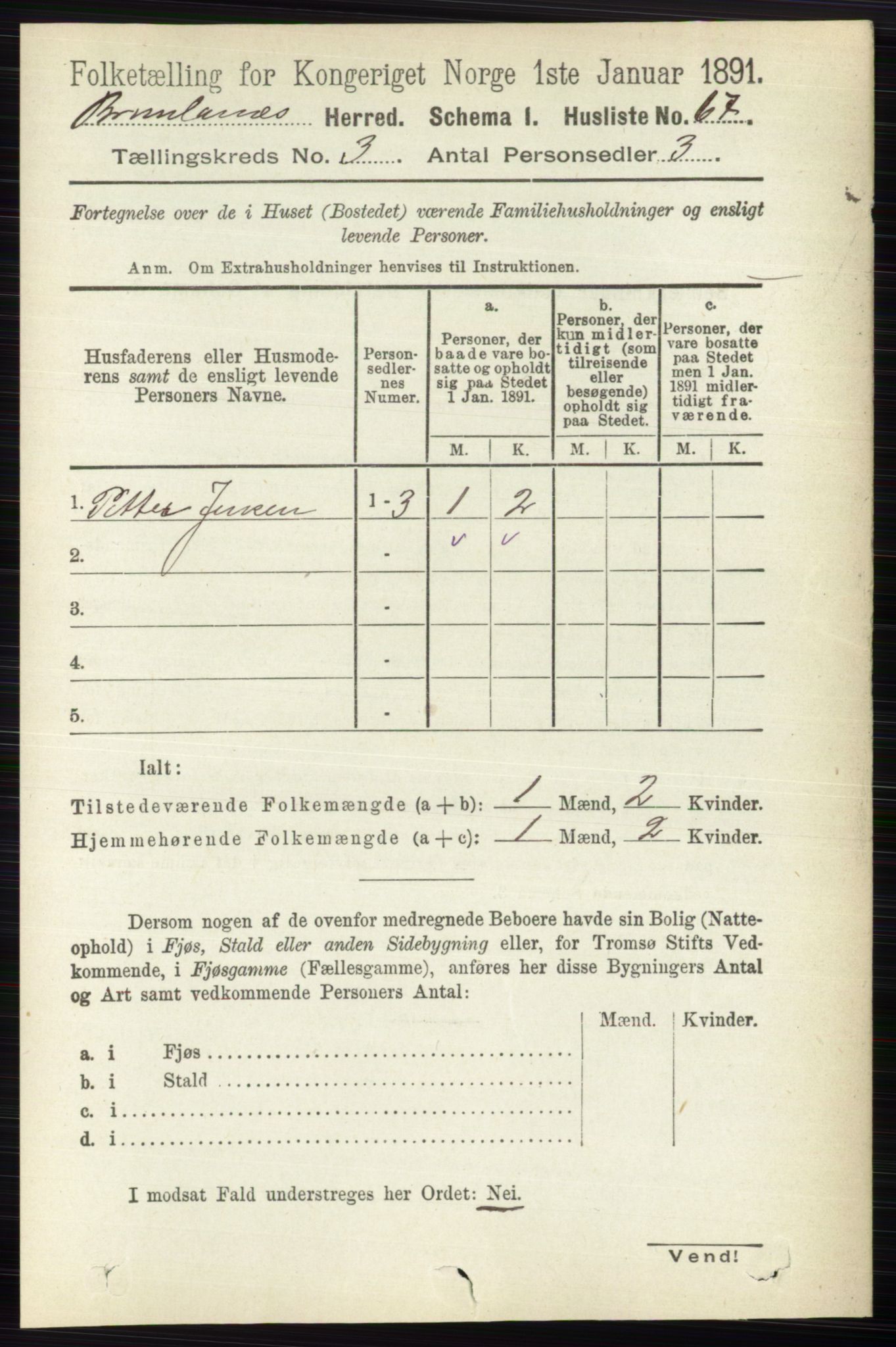 RA, 1891 census for 0726 Brunlanes, 1891, p. 1345