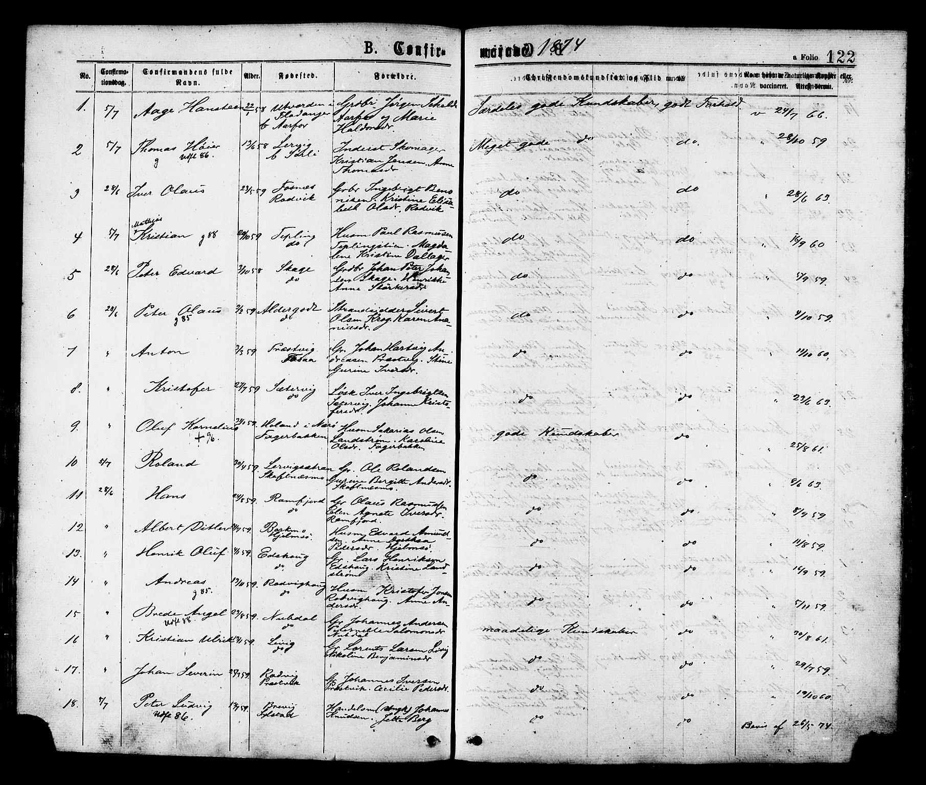 Ministerialprotokoller, klokkerbøker og fødselsregistre - Nord-Trøndelag, SAT/A-1458/780/L0642: Parish register (official) no. 780A07 /1, 1874-1885, p. 122