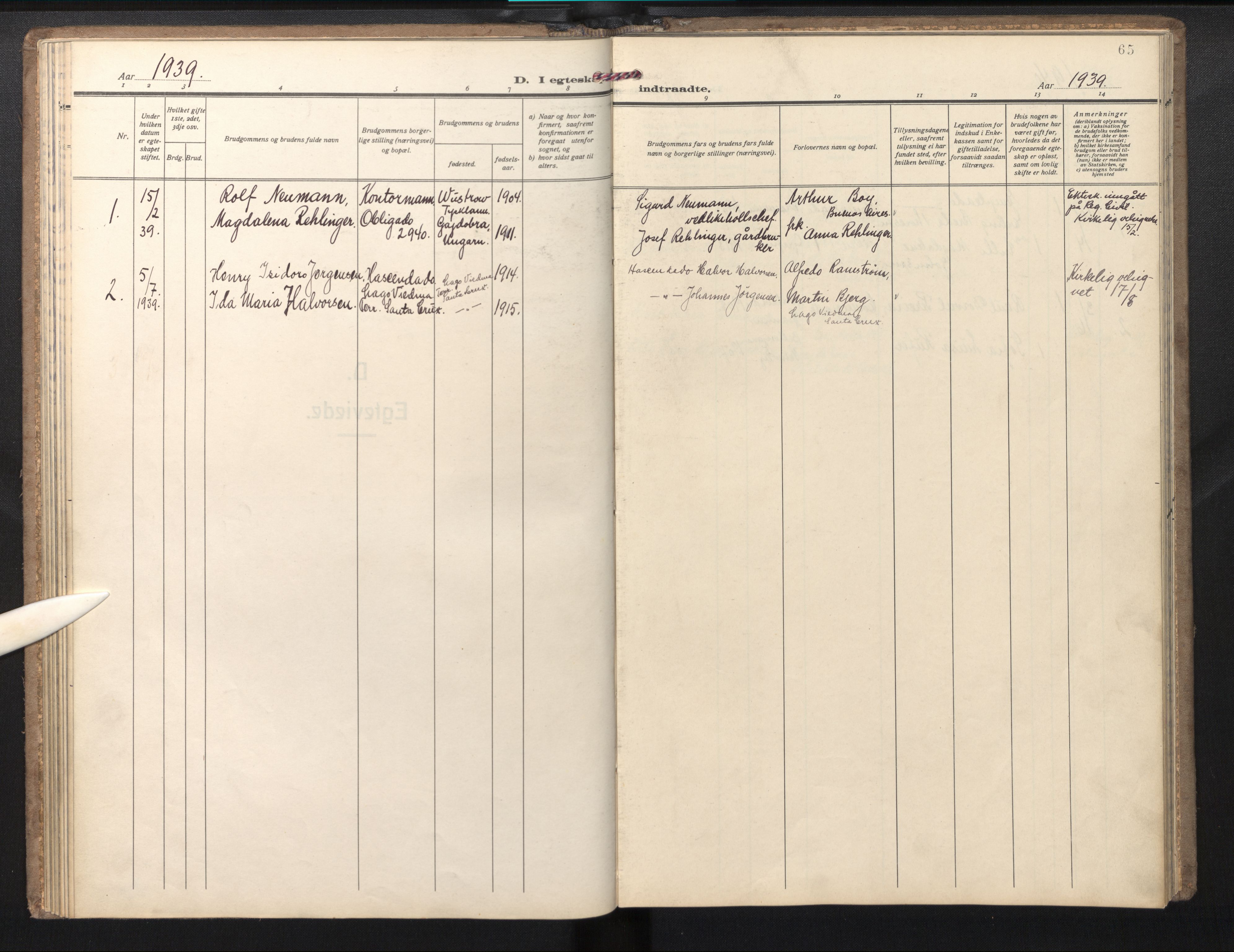 Den norske sjømannsmisjon i utlandet/Syd-Amerika (Buenos Aires m.fl.), AV/SAB-SAB/PA-0118/H/Ha/L0004: Parish register (official) no. A 4, 1938-1978, p. 64b-65a