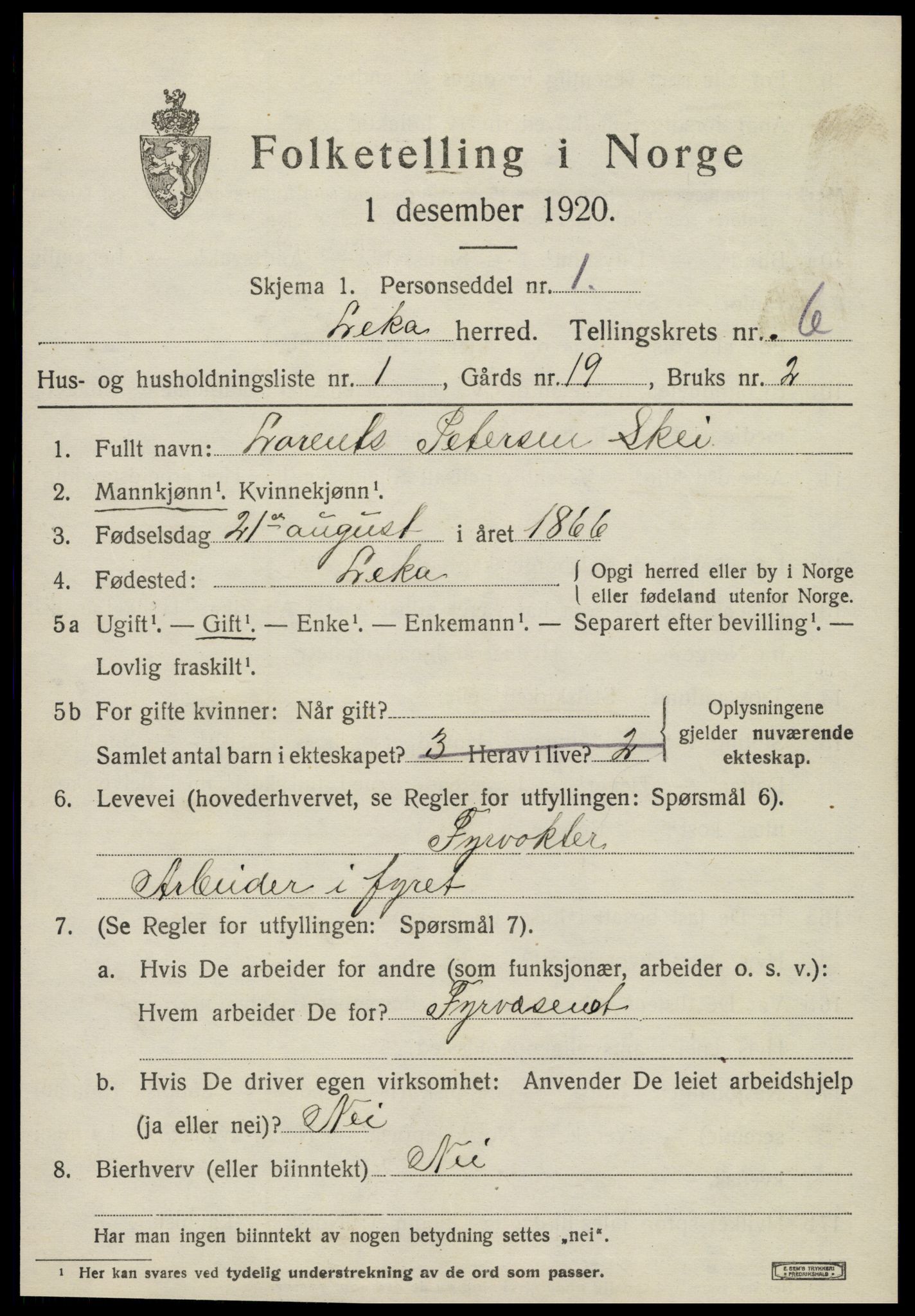 SAT, 1920 census for Leka, 1920, p. 2779