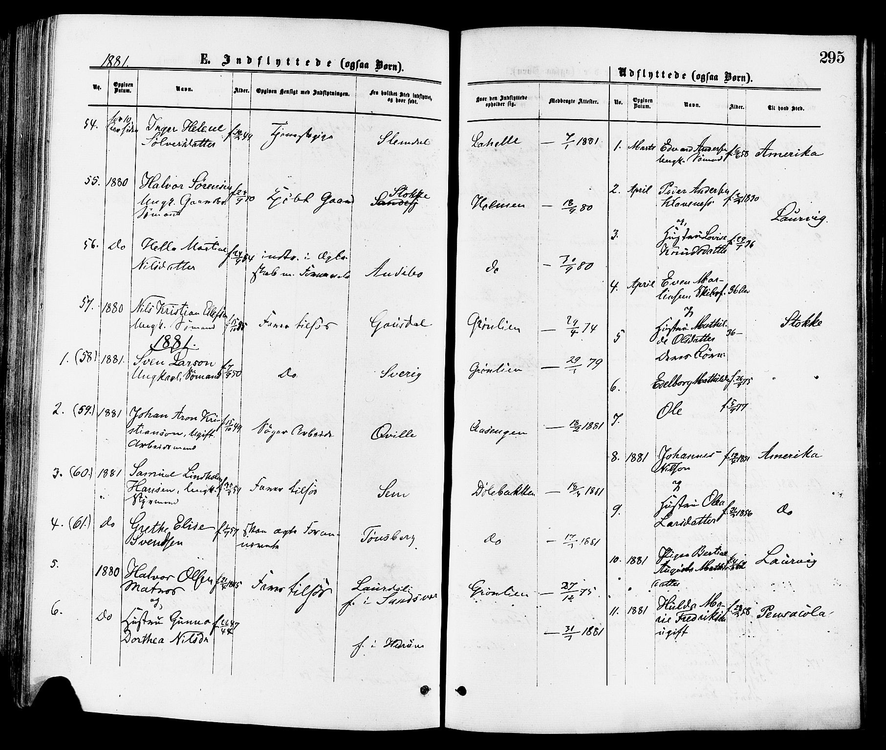 Sandar kirkebøker, SAKO/A-243/F/Fa/L0011: Parish register (official) no. 11, 1872-1882, p. 295