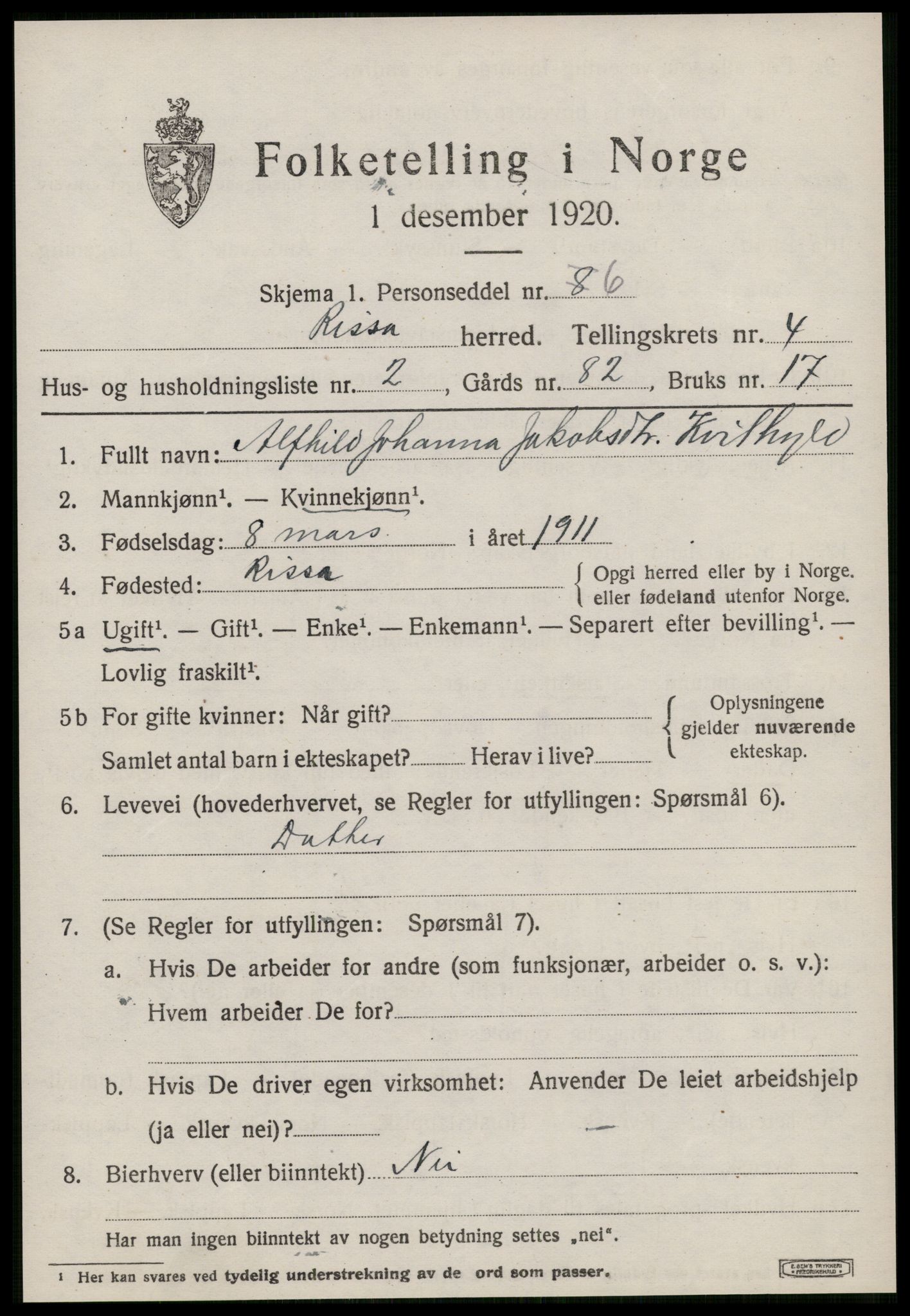 SAT, 1920 census for Rissa, 1920, p. 2963