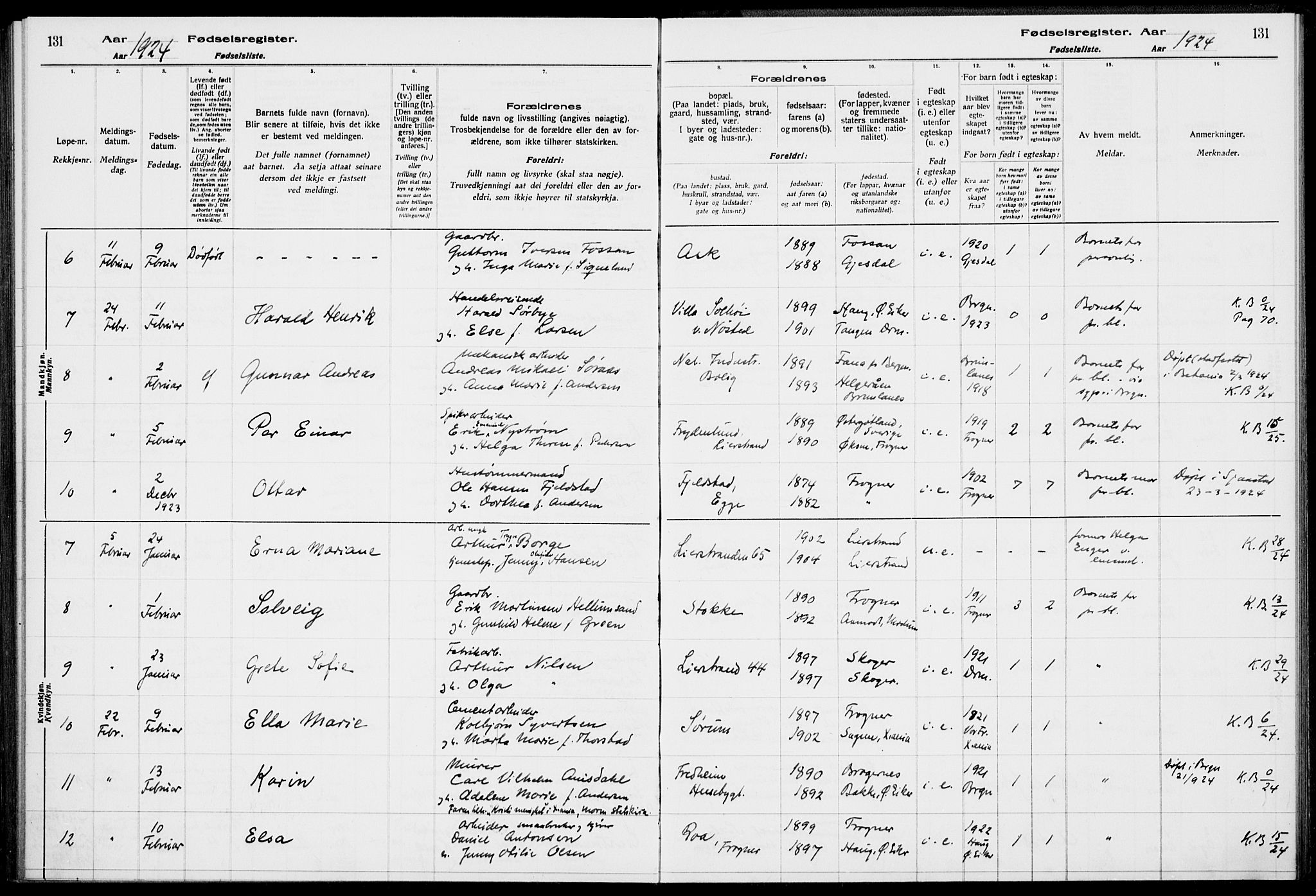 Lier kirkebøker, AV/SAKO-A-230/J/Ja/L0001: Birth register no. 1, 1916-1928, p. 131