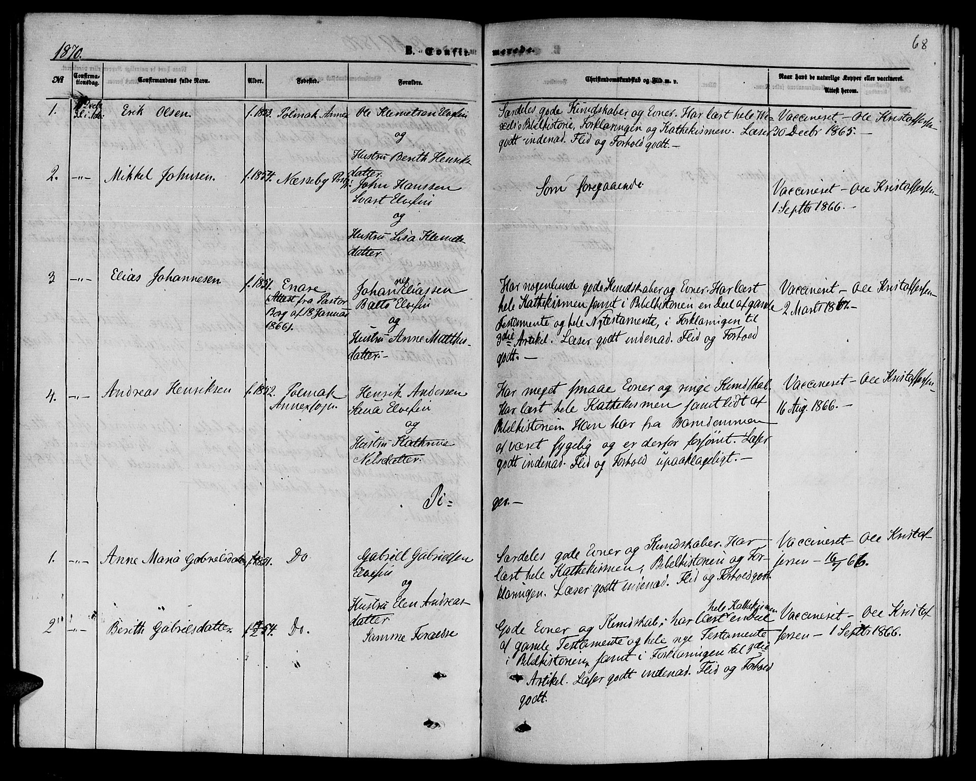 Nesseby sokneprestkontor, SATØ/S-1330/H/Hb/L0006klokker: Parish register (copy) no. 6, 1860-1876, p. 68