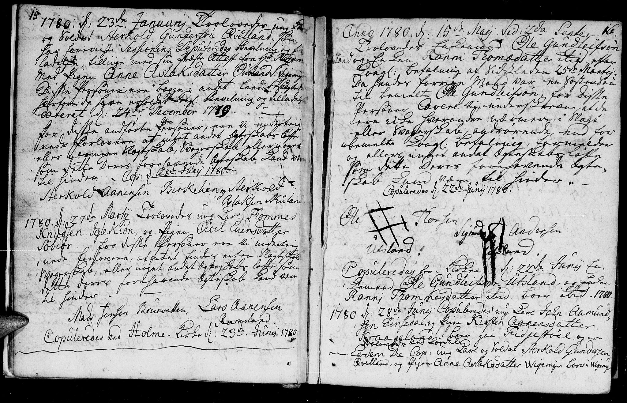 Holum sokneprestkontor, SAK/1111-0022/F/Fa/Fac/L0001: Parish register (official) no. A 1, 1773-1820, p. 15-16