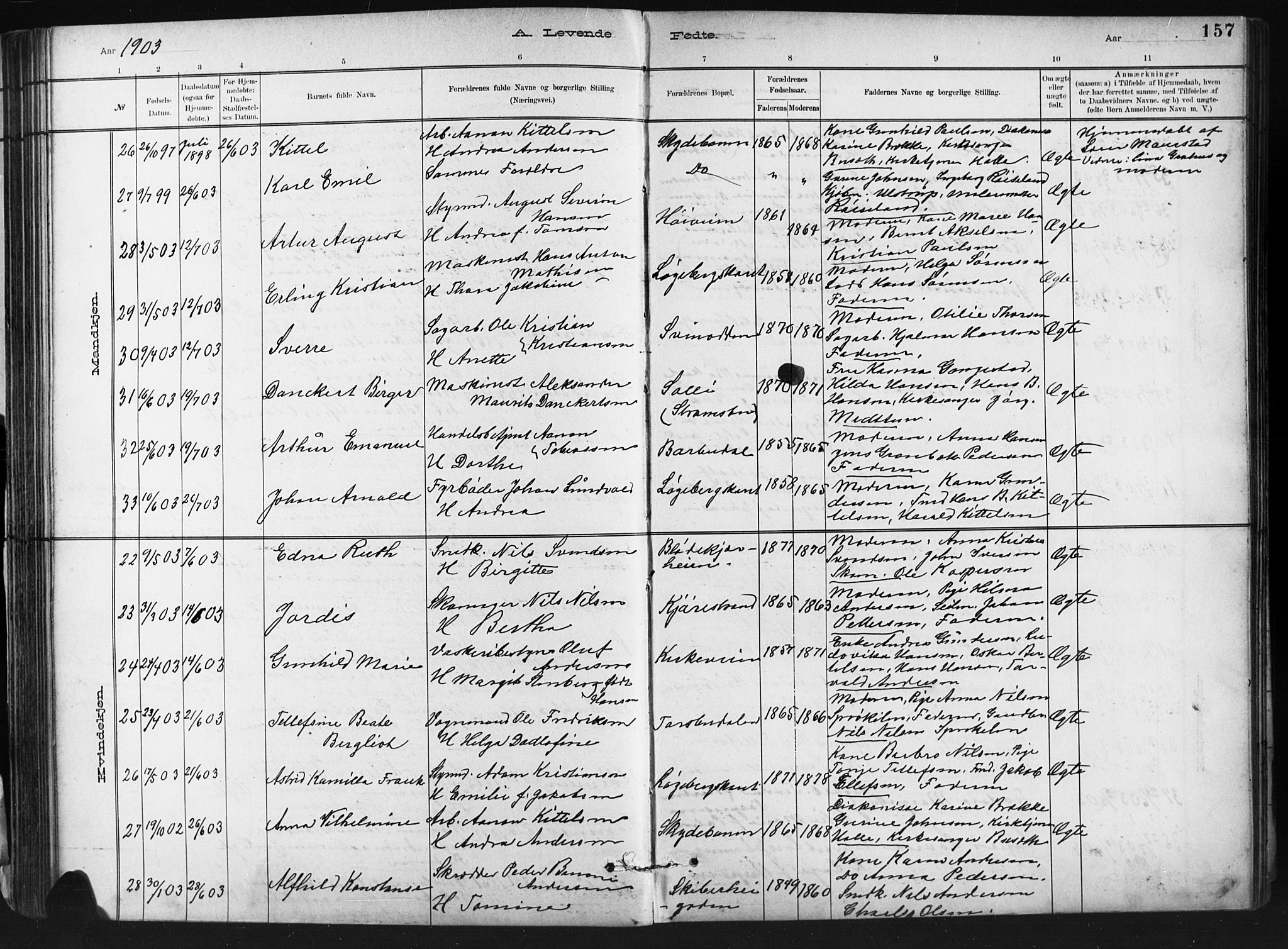 Barbu sokneprestkontor, AV/SAK-1111-0003/F/Fb/L0002: Parish register (copy) no. B 2, 1890-1922, p. 157