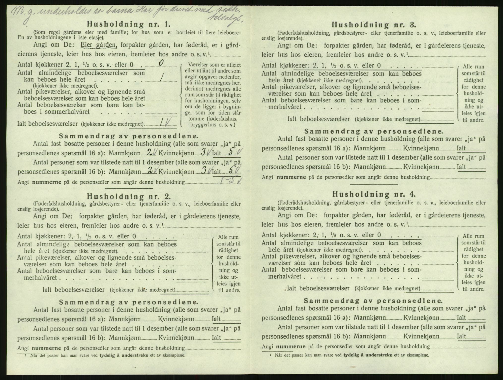 SAK, 1920 census for Bygland, 1920, p. 170