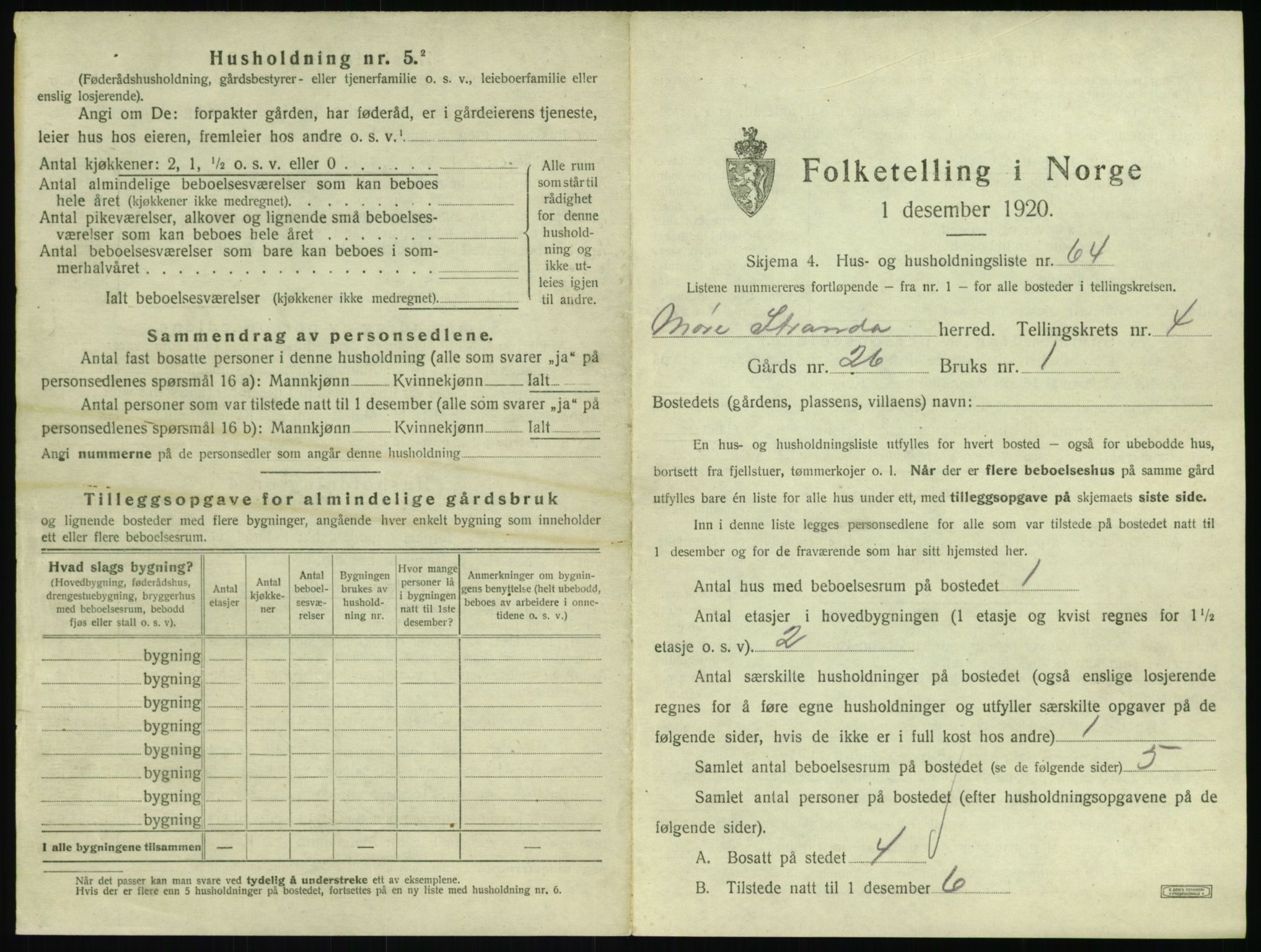 SAT, 1920 census for Stranda, 1920, p. 457