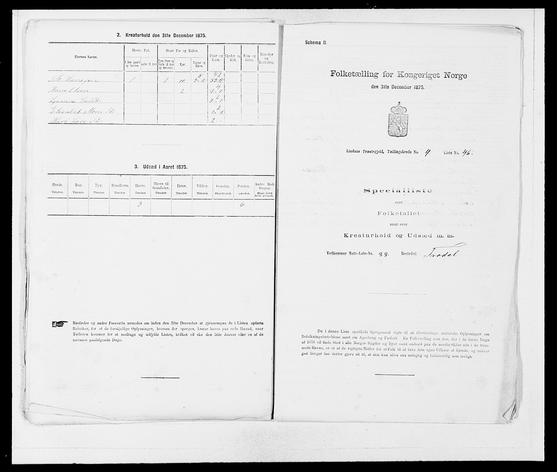 SAB, 1875 census for 1263P Lindås, 1875, p. 380