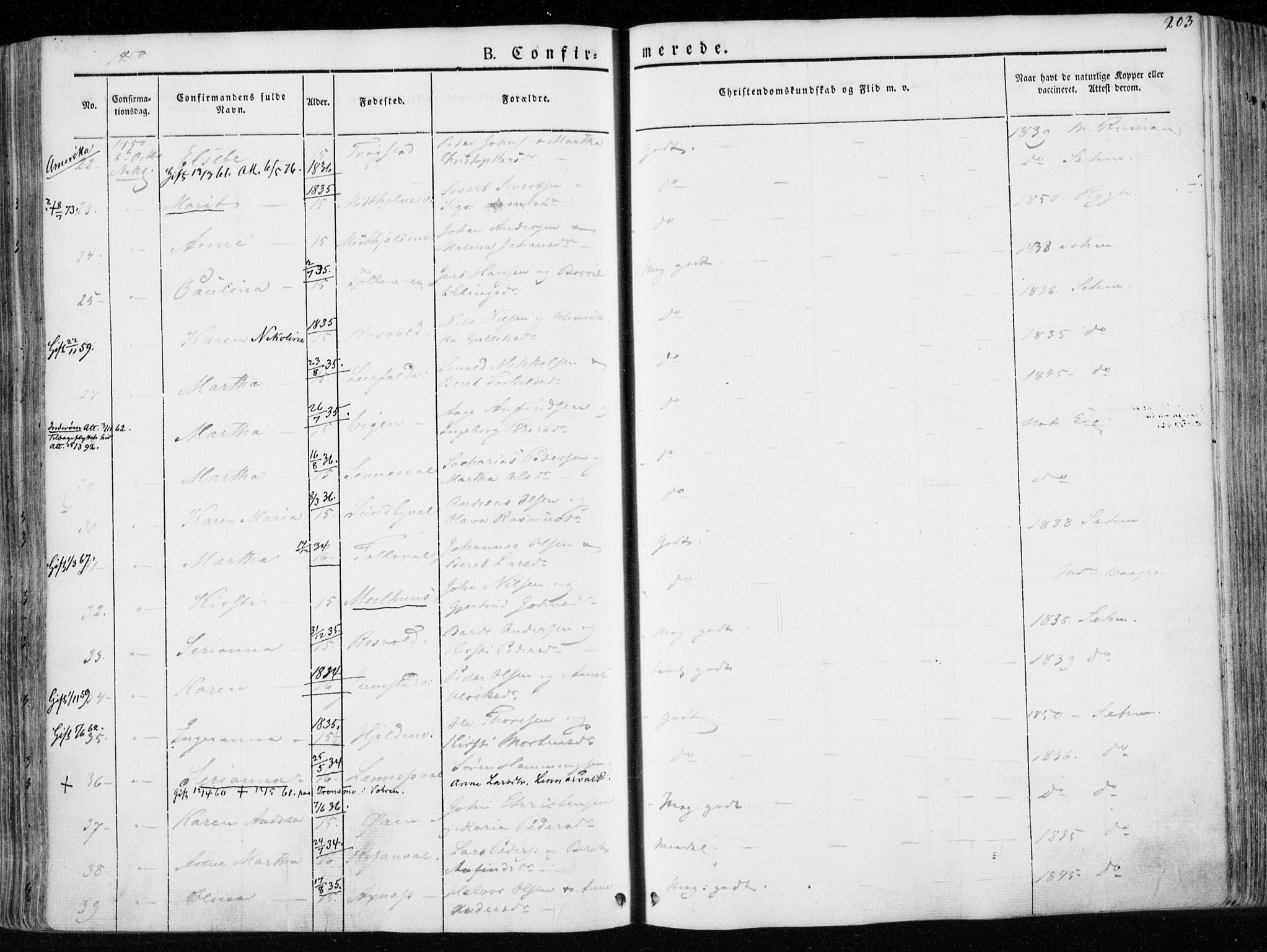 Ministerialprotokoller, klokkerbøker og fødselsregistre - Nord-Trøndelag, SAT/A-1458/723/L0239: Parish register (official) no. 723A08, 1841-1851, p. 203