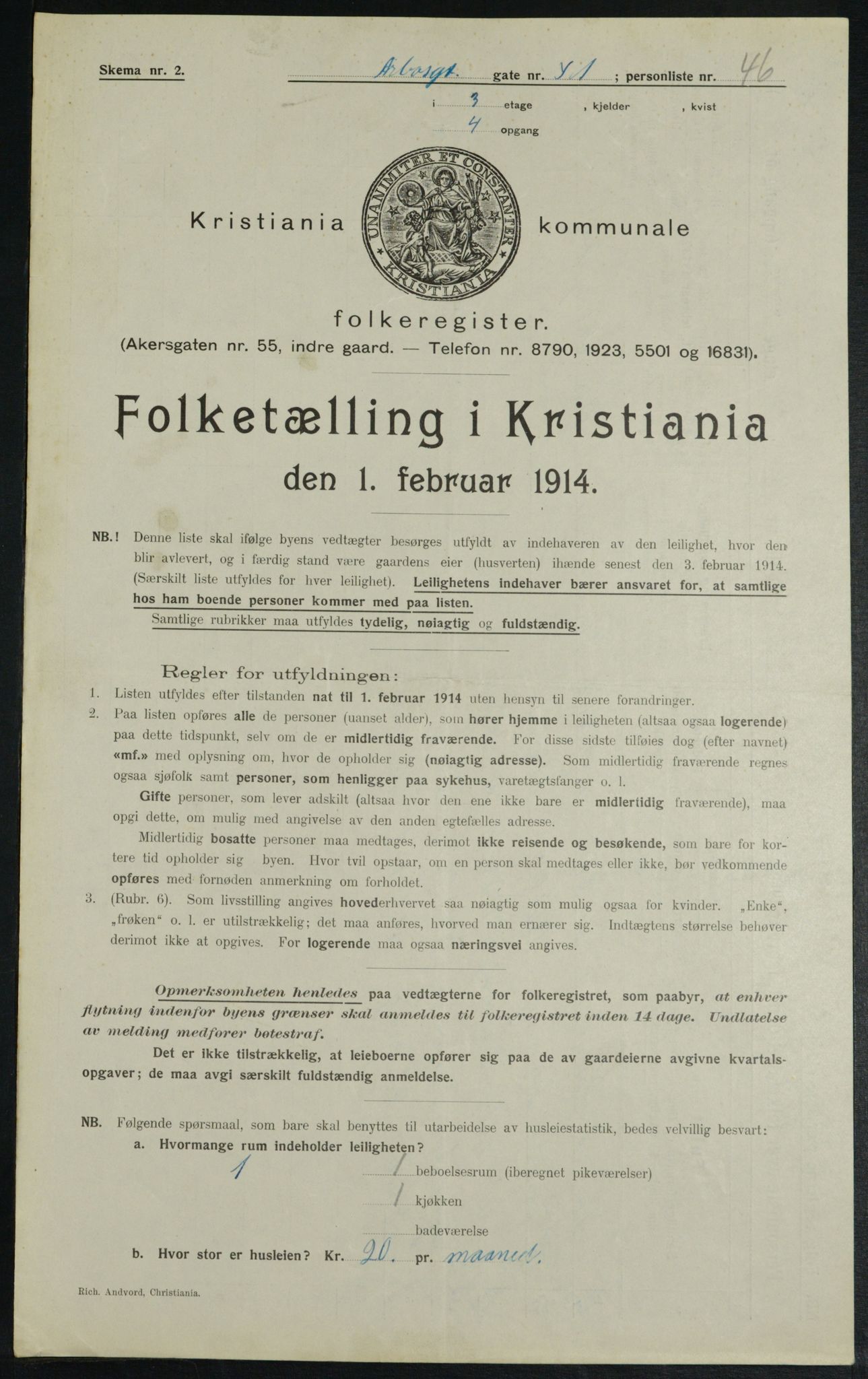 OBA, Municipal Census 1914 for Kristiania, 1914, p. 1732