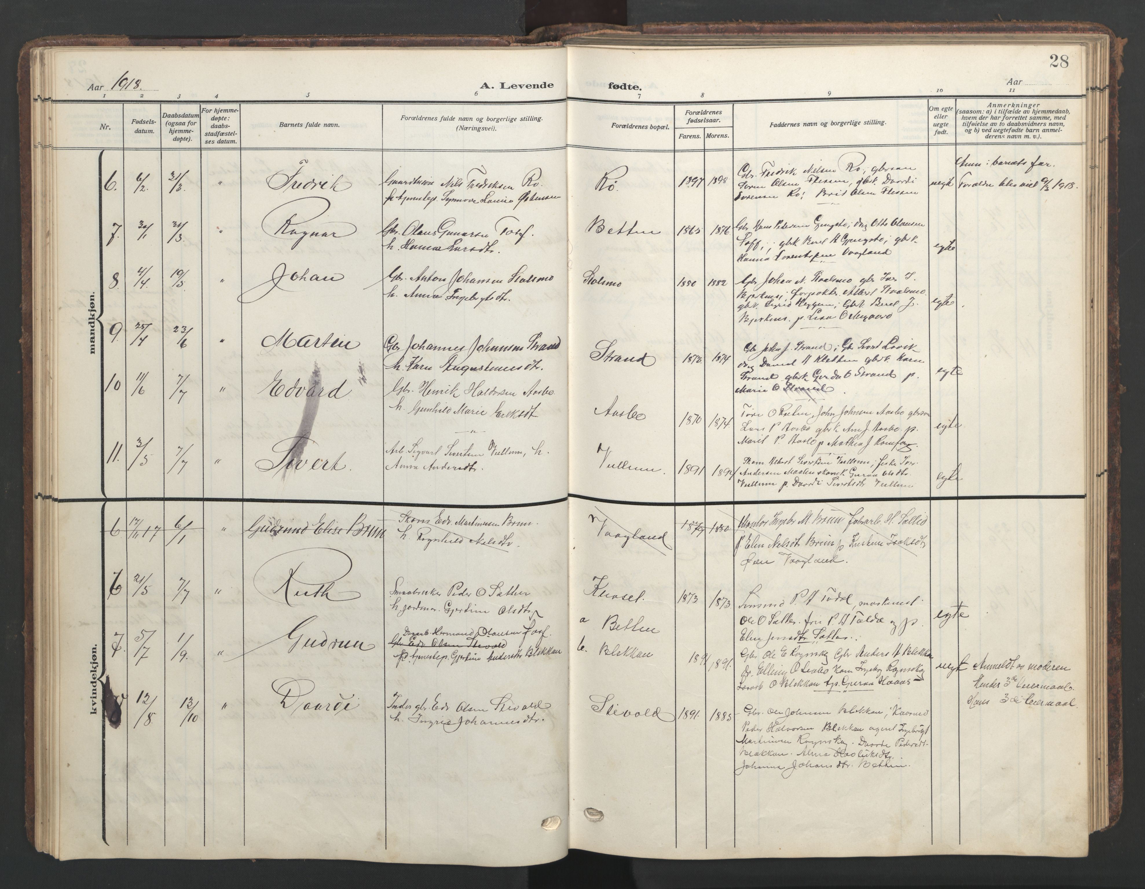 Ministerialprotokoller, klokkerbøker og fødselsregistre - Møre og Romsdal, AV/SAT-A-1454/576/L0891: Parish register (copy) no. 576C02, 1909-1946, p. 28
