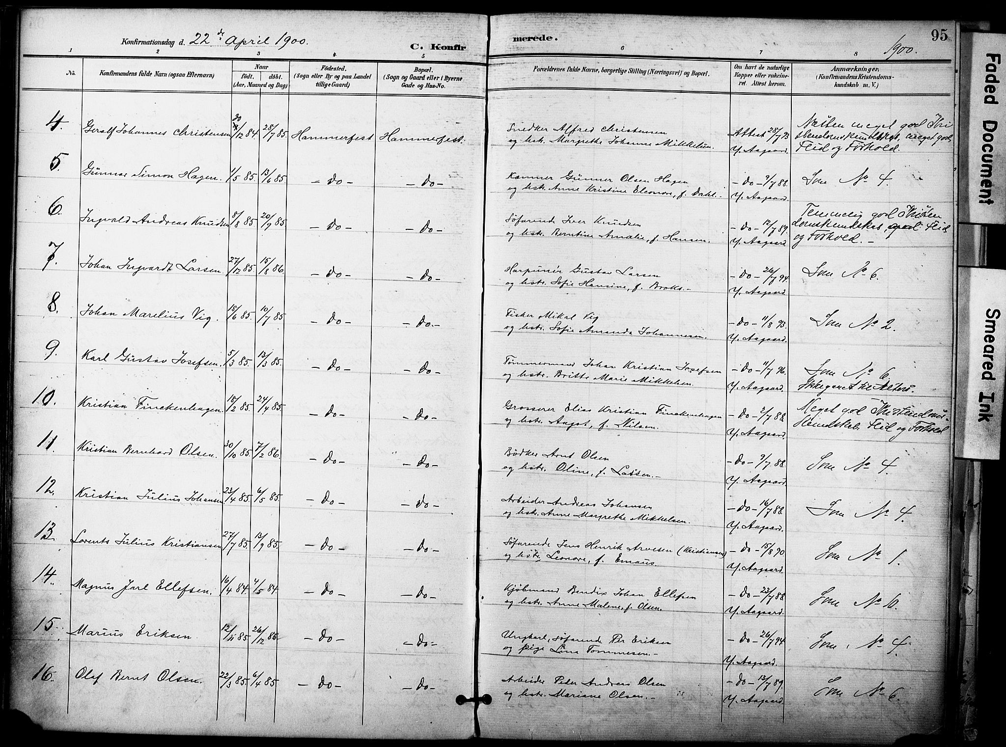 Hammerfest sokneprestkontor, AV/SATØ-S-1347/H/Ha/L0010.kirke: Parish register (official) no. 10, 1898-1905, p. 95