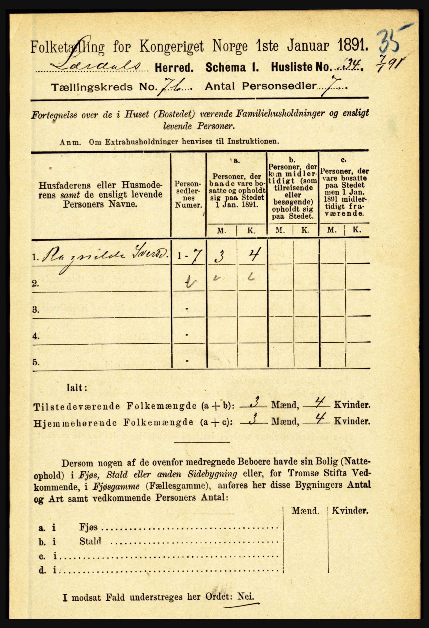 RA, 1891 census for 1422 Lærdal, 1891, p. 1140