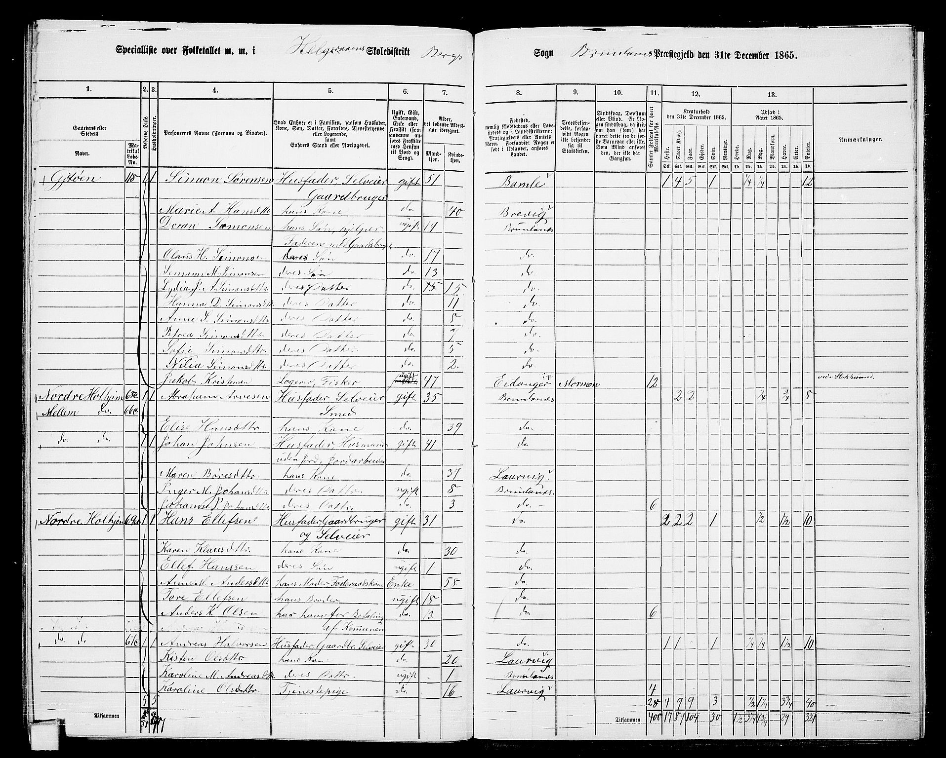 RA, 1865 census for Brunlanes, 1865, p. 175