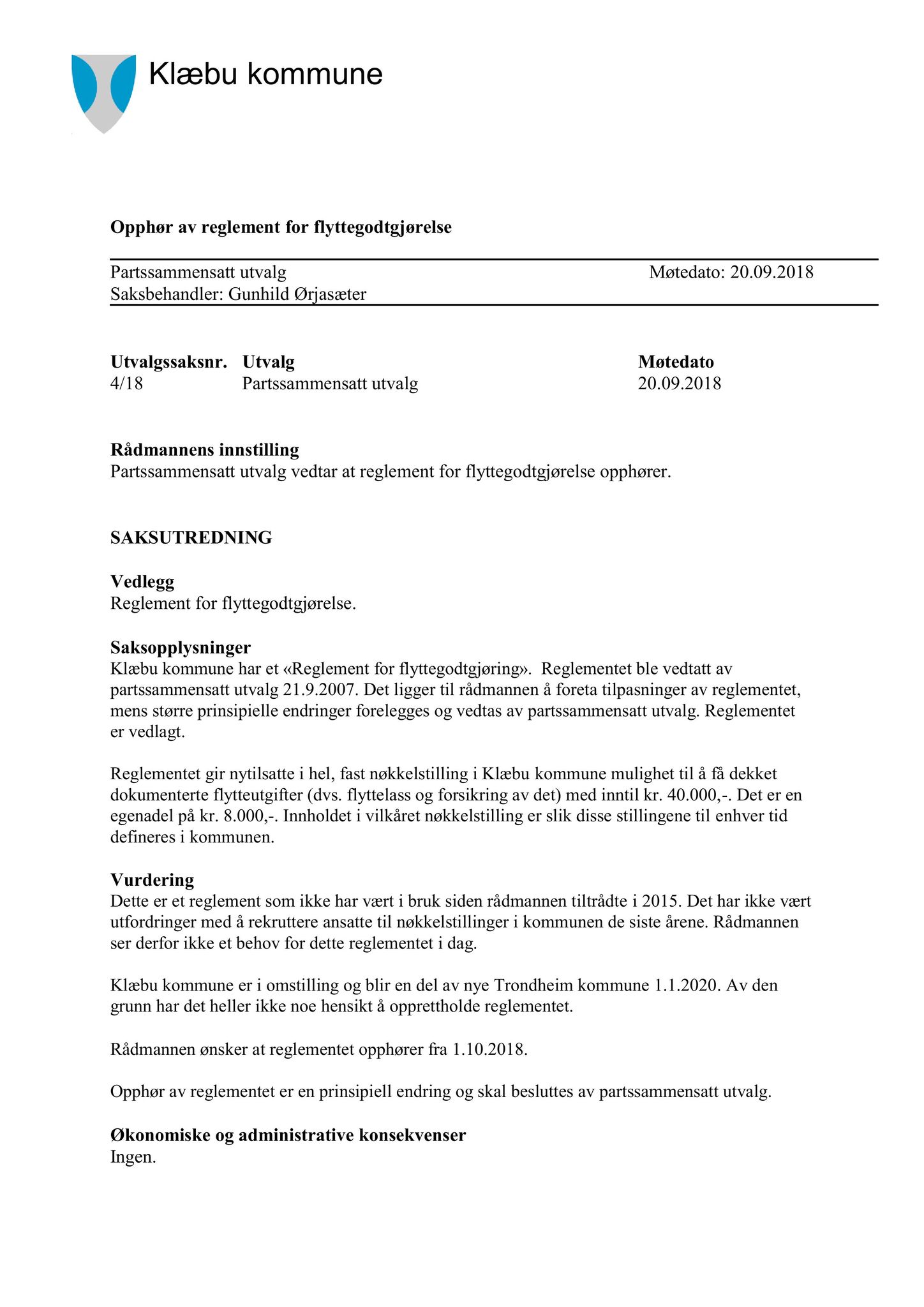 Klæbu Kommune, TRKO/KK/11-PSU/L003: Partssammensatt utvalg - Møtedokumenter, 2018, p. 21