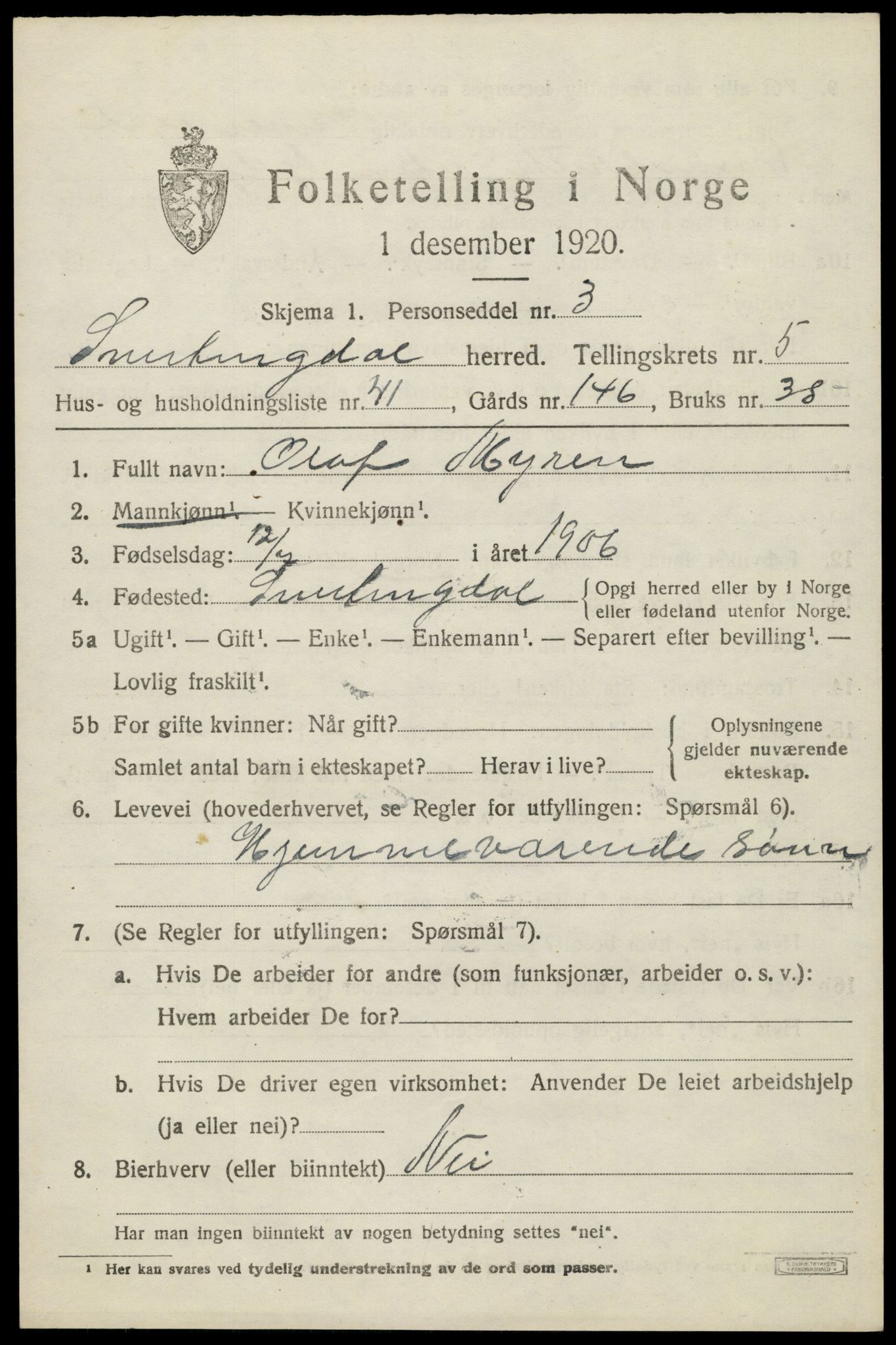 SAH, 1920 census for Snertingdal, 1920, p. 4771
