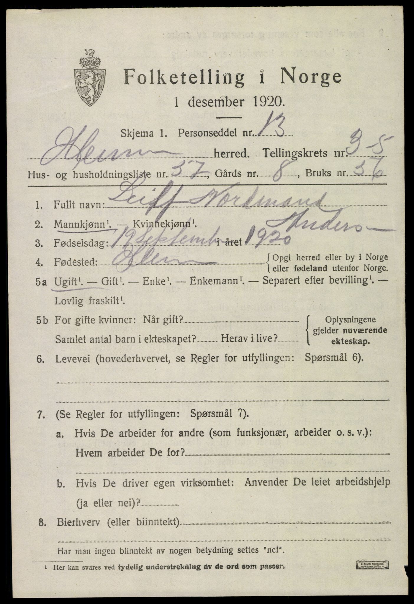 SAO, 1920 census for Glemmen, 1920, p. 9025