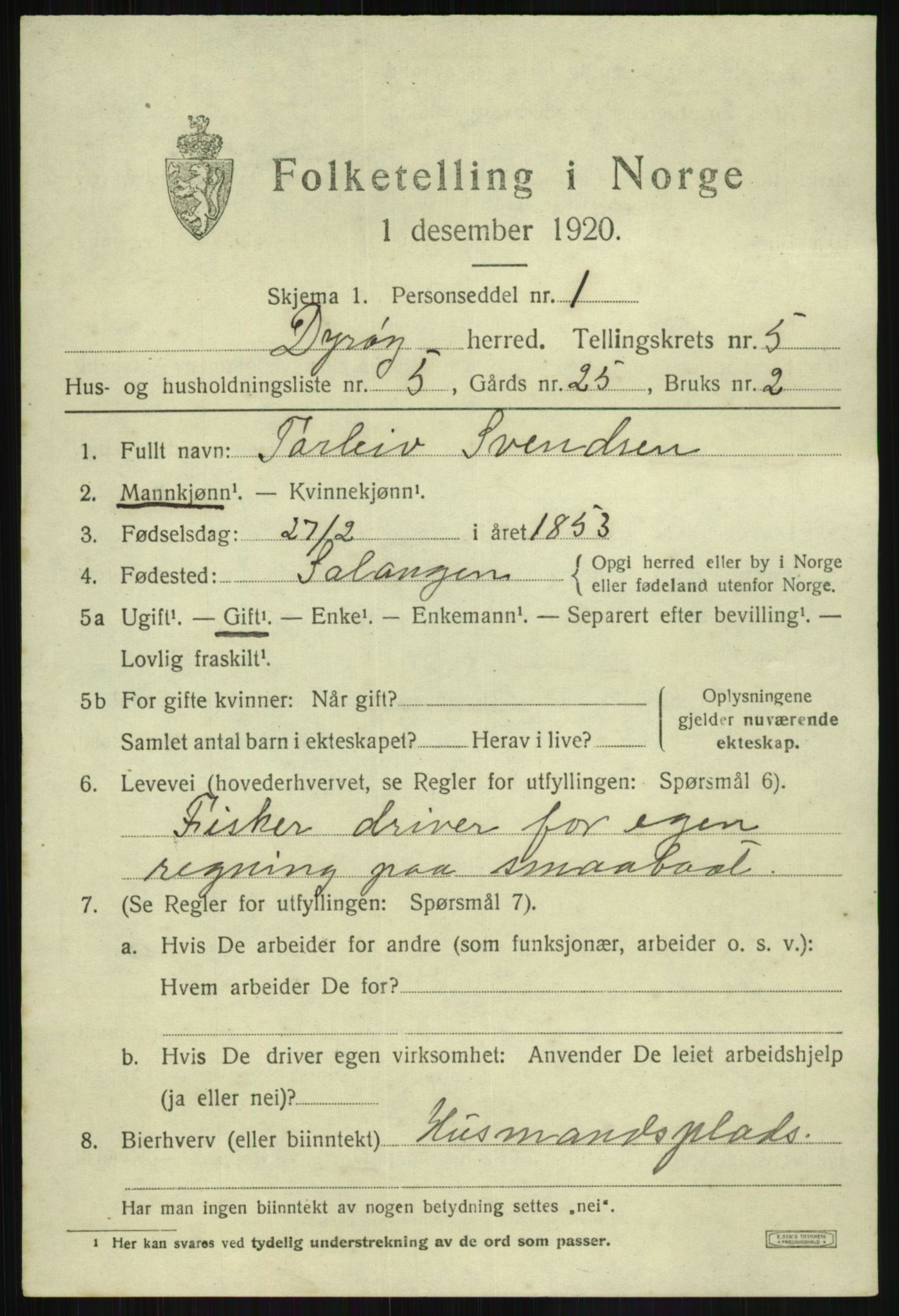 SATØ, 1920 census for Dyrøy, 1920, p. 2769