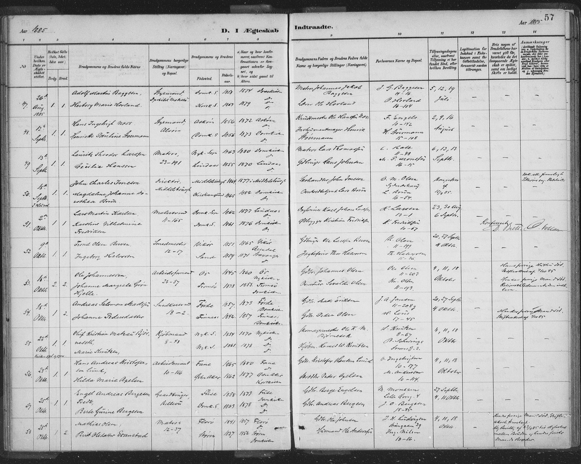 Domkirken sokneprestembete, AV/SAB-A-74801/H/Hab/L0032: Parish register (copy) no. D 4, 1880-1907, p. 57