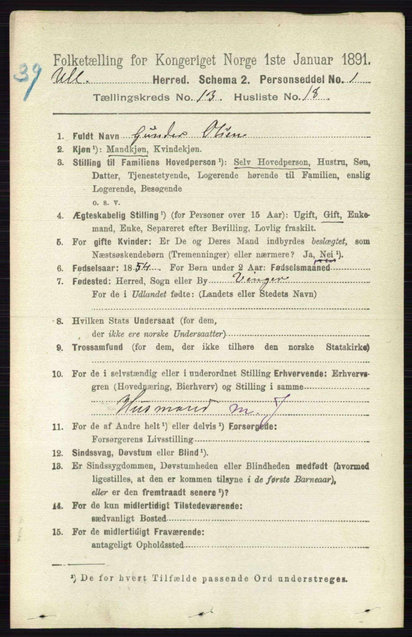 RA, 1891 census for 0235 Ullensaker, 1891, p. 6030