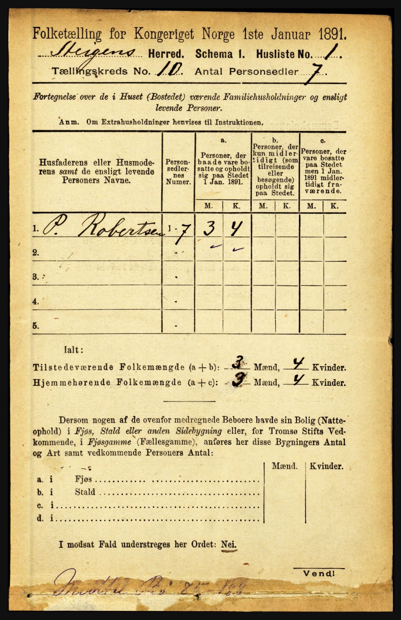 RA, 1891 census for 1848 Steigen, 1891, p. 3398