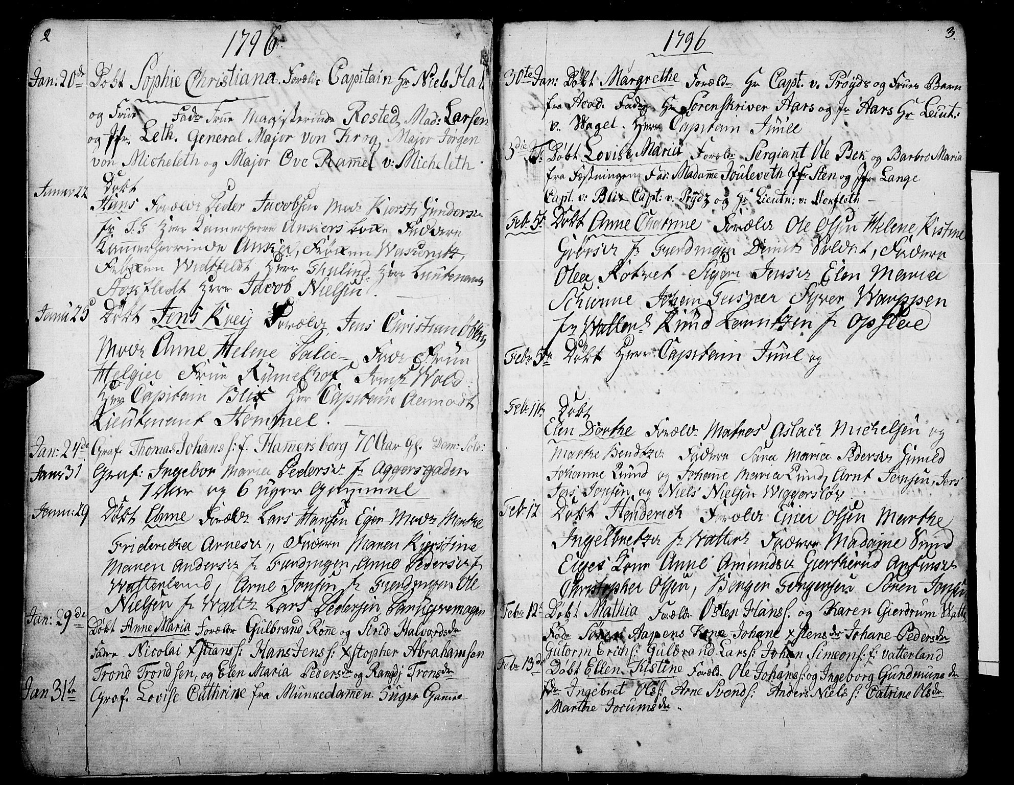 Garnisonsmenigheten Kirkebøker, SAO/A-10846/G/Ga/L0001: Parish register (copy) no. 1, 1796-1814, p. 2-3