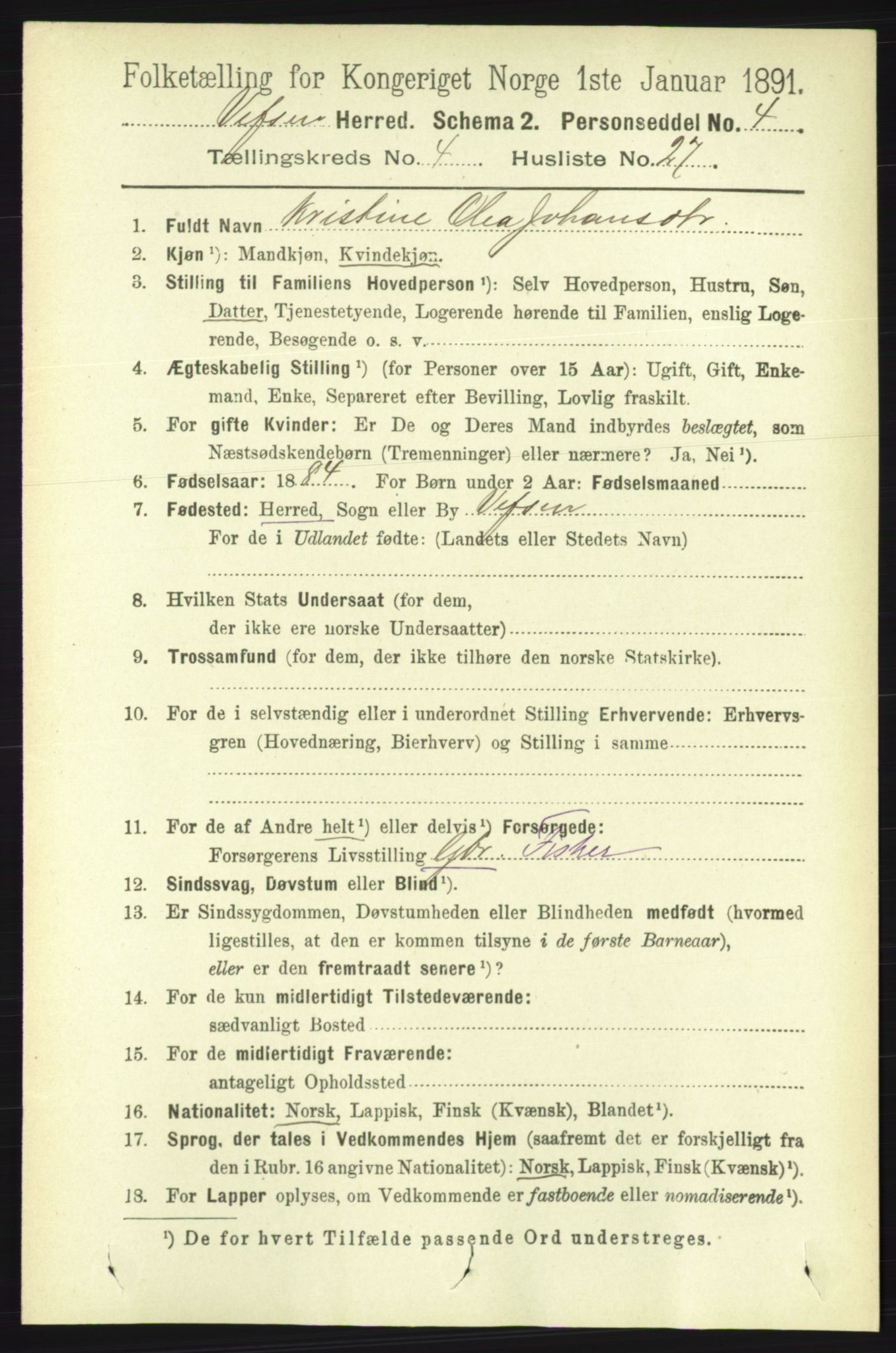 RA, 1891 census for 1824 Vefsn, 1891, p. 1813