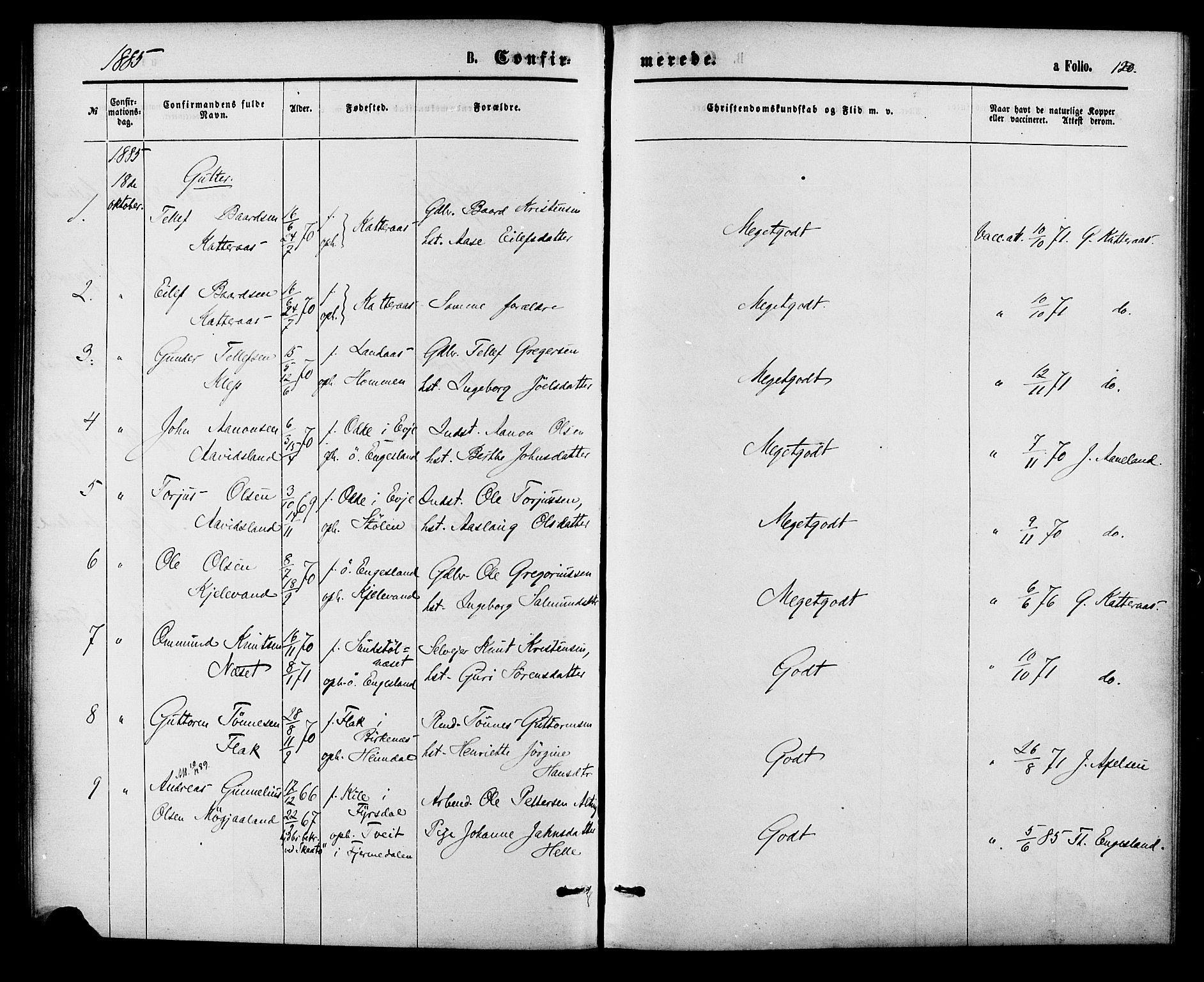 Herefoss sokneprestkontor, AV/SAK-1111-0019/F/Fa/Fab/L0003: Parish register (official) no. A 3, 1875-1886, p. 120