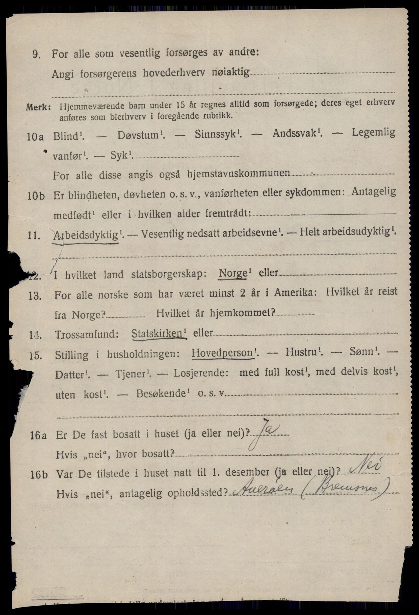 SAT, 1920 census for Bremsnes, 1920, p. 1486