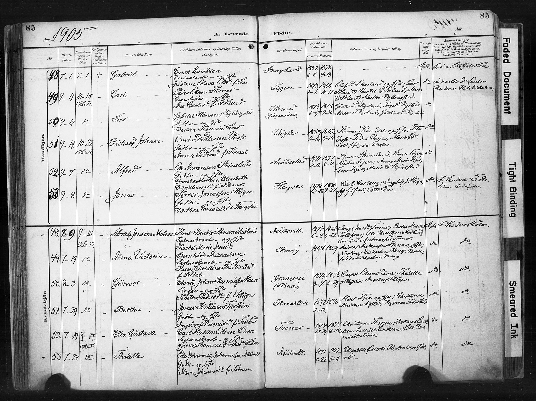 Høyland sokneprestkontor, AV/SAST-A-101799/001/30BA/L0015: Parish register (official) no. A 14, 1899-1911, p. 85