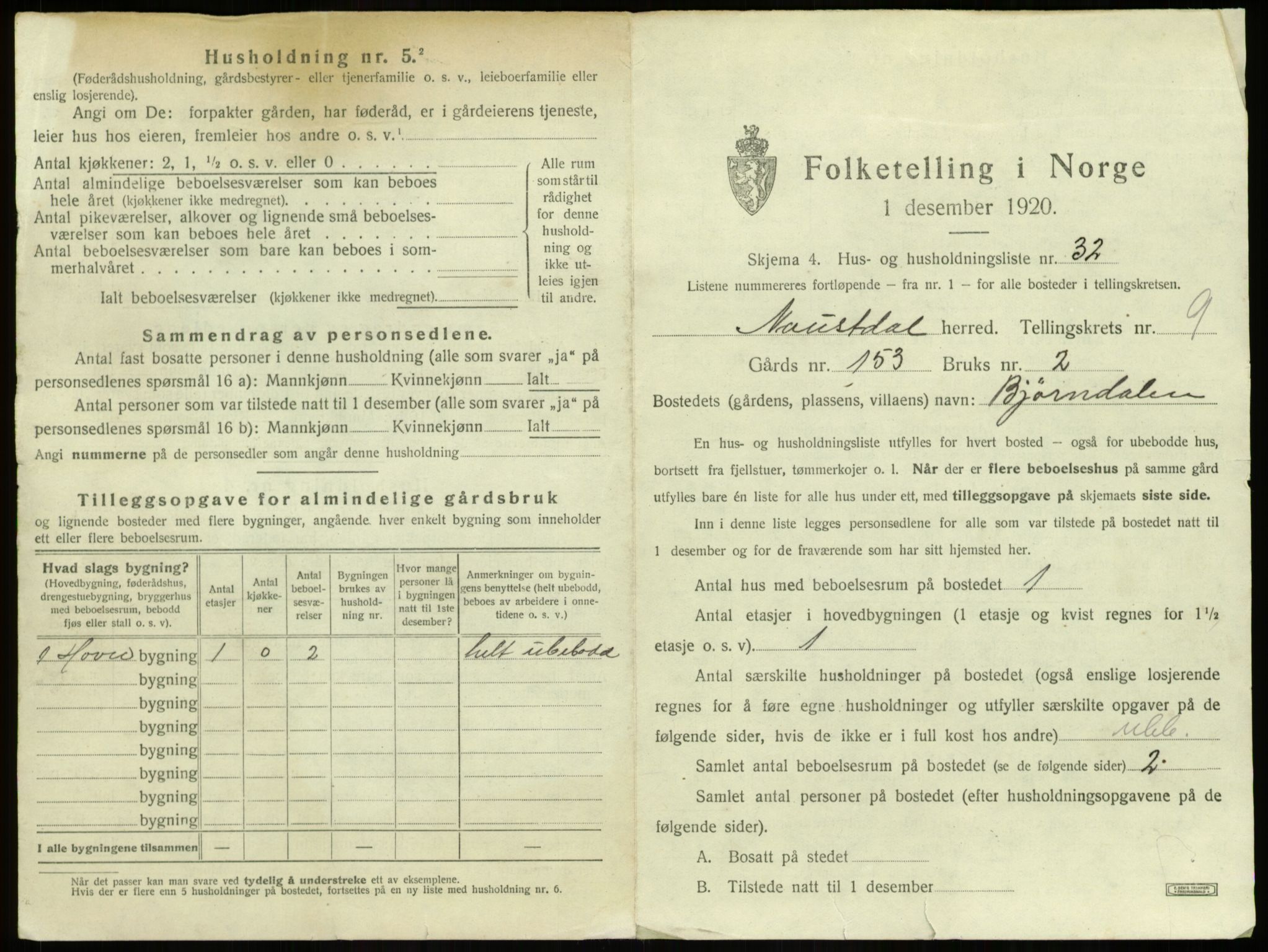 SAB, 1920 census for Naustdal, 1920, p. 859