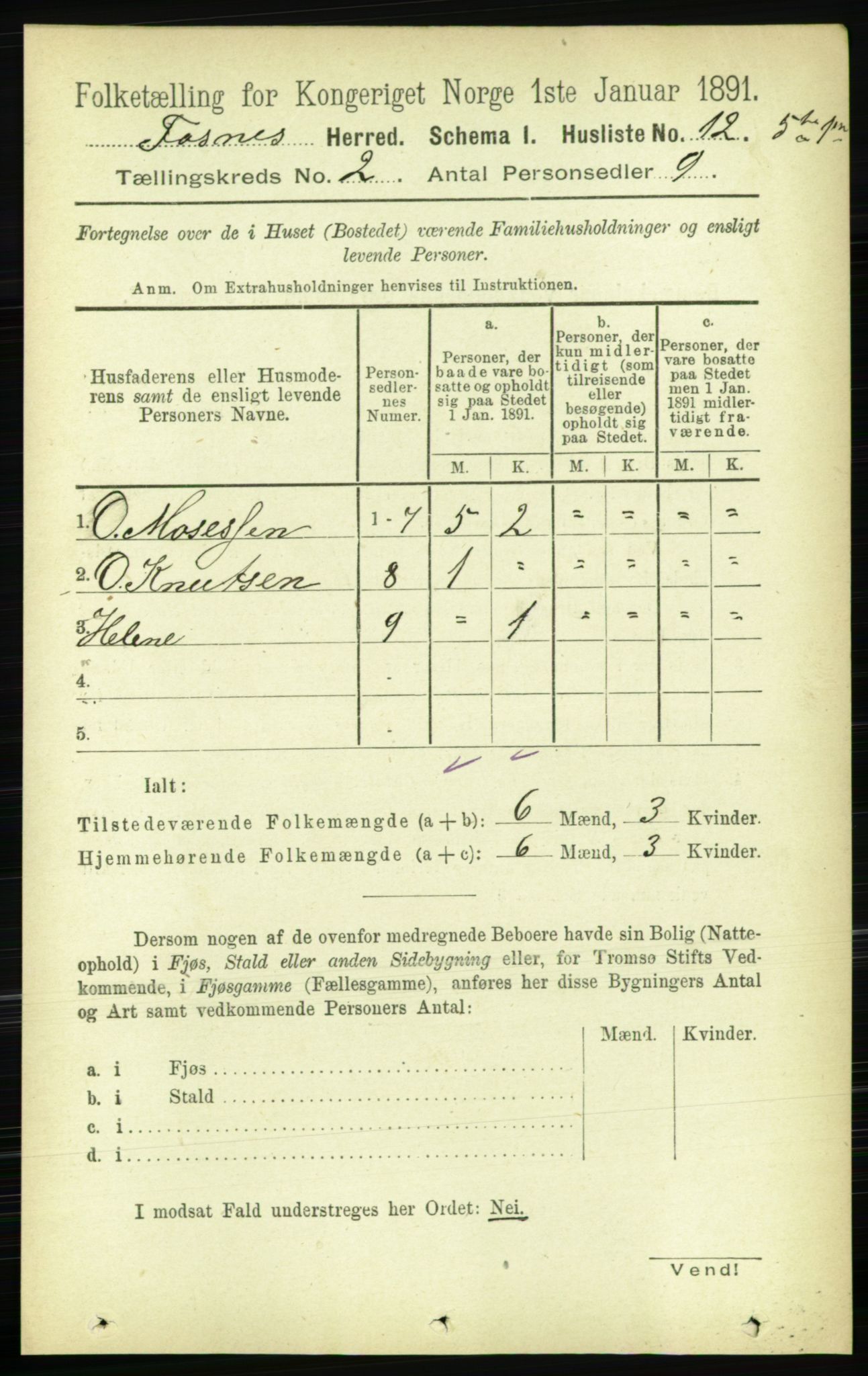 RA, 1891 census for 1748 Fosnes, 1891, p. 376