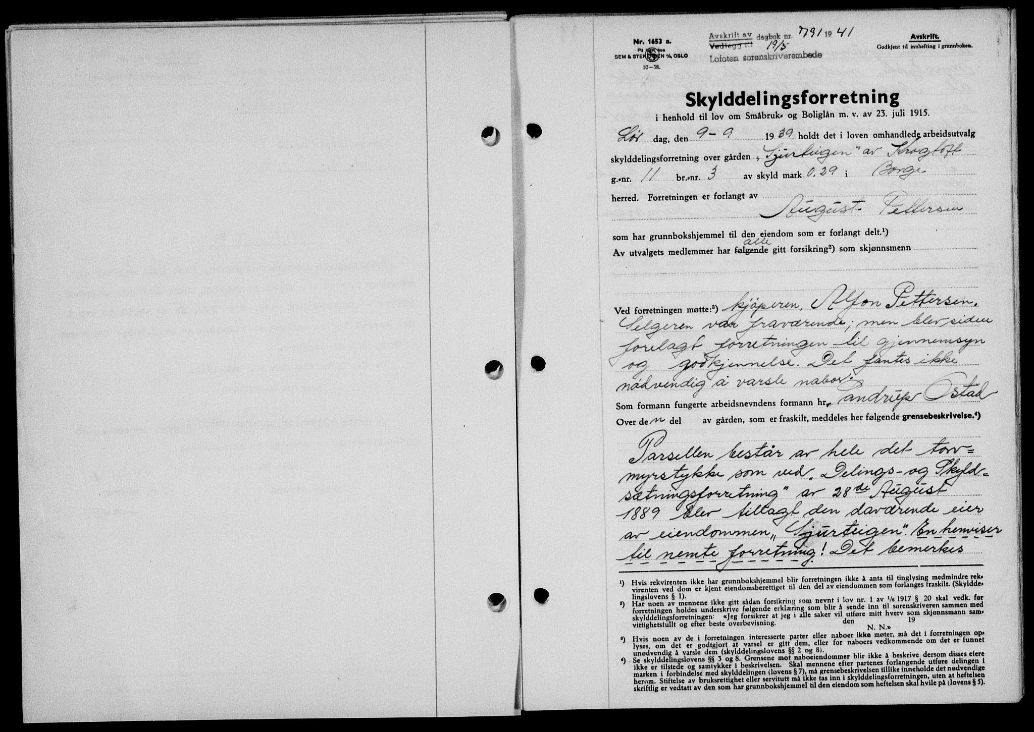 Lofoten sorenskriveri, SAT/A-0017/1/2/2C/L0008a: Mortgage book no. 8a, 1940-1941, Diary no: : 791/1941