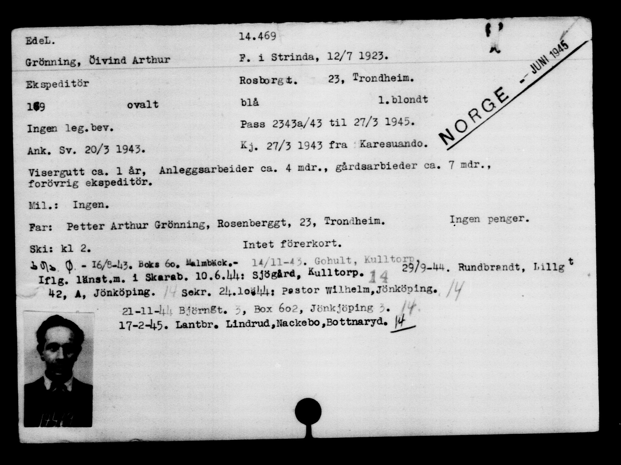 Utenriksstasjonene, Legasjonen i Stockholm, Flyktningkontoret, AV/RA-S-6753/V/Va/L0007: Kjesäterkartoteket, flyktninger med registreringsnr. 12700-15723, 1940-1945, p. 2046