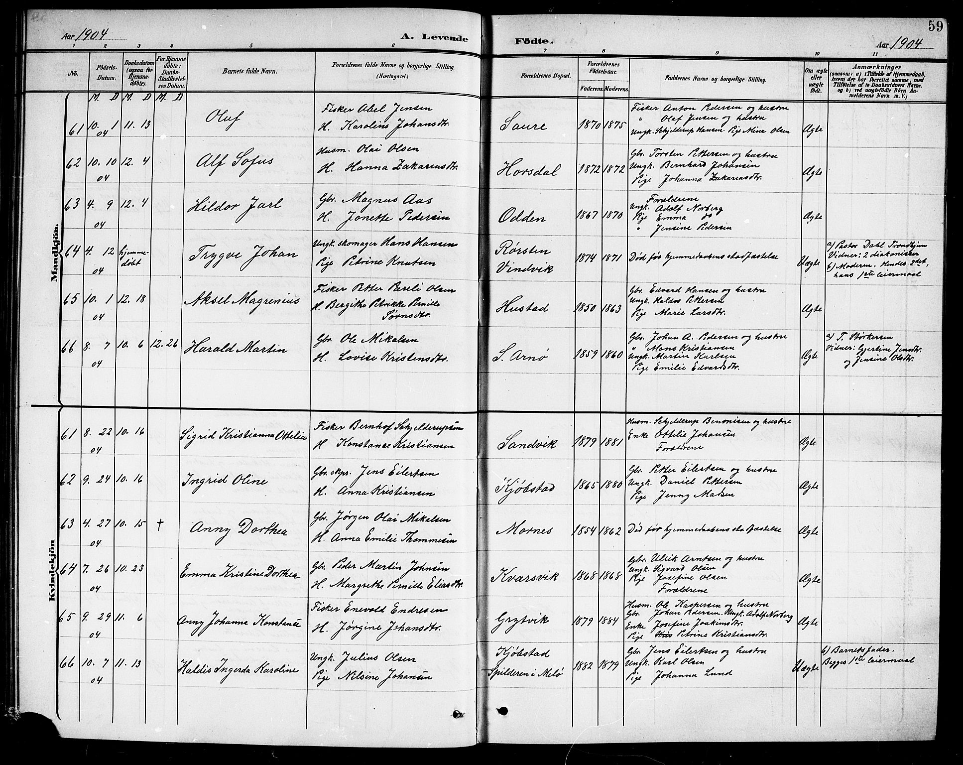 Ministerialprotokoller, klokkerbøker og fødselsregistre - Nordland, AV/SAT-A-1459/805/L0109: Parish register (copy) no. 805C05, 1900-1911, p. 59