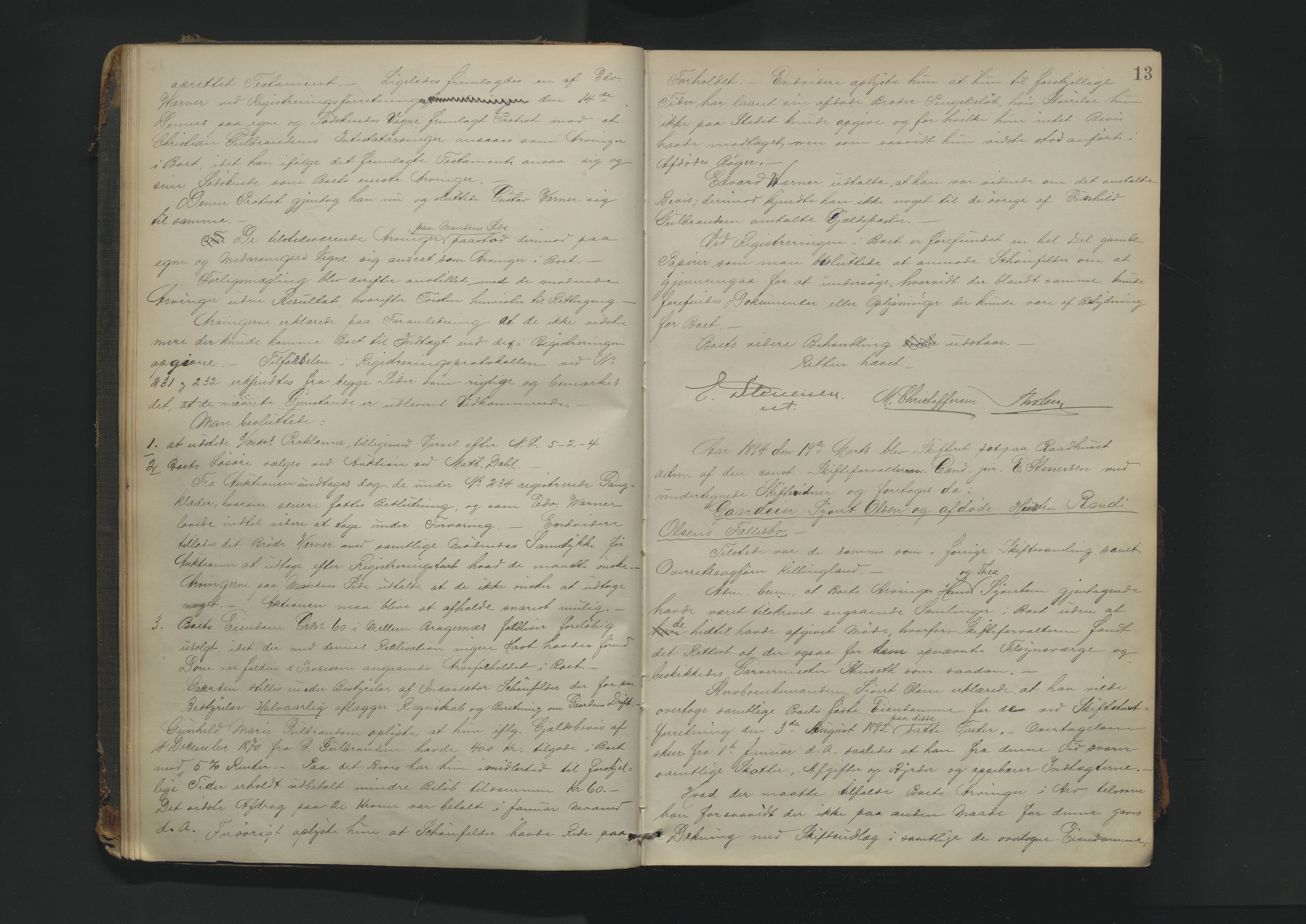 Drammen byfogd, AV/SAKO-A-222/H/Hb/Hbc/L0017: Skifteforhandlingsprotokoll. - Drammen., 1894-1897, p. 13