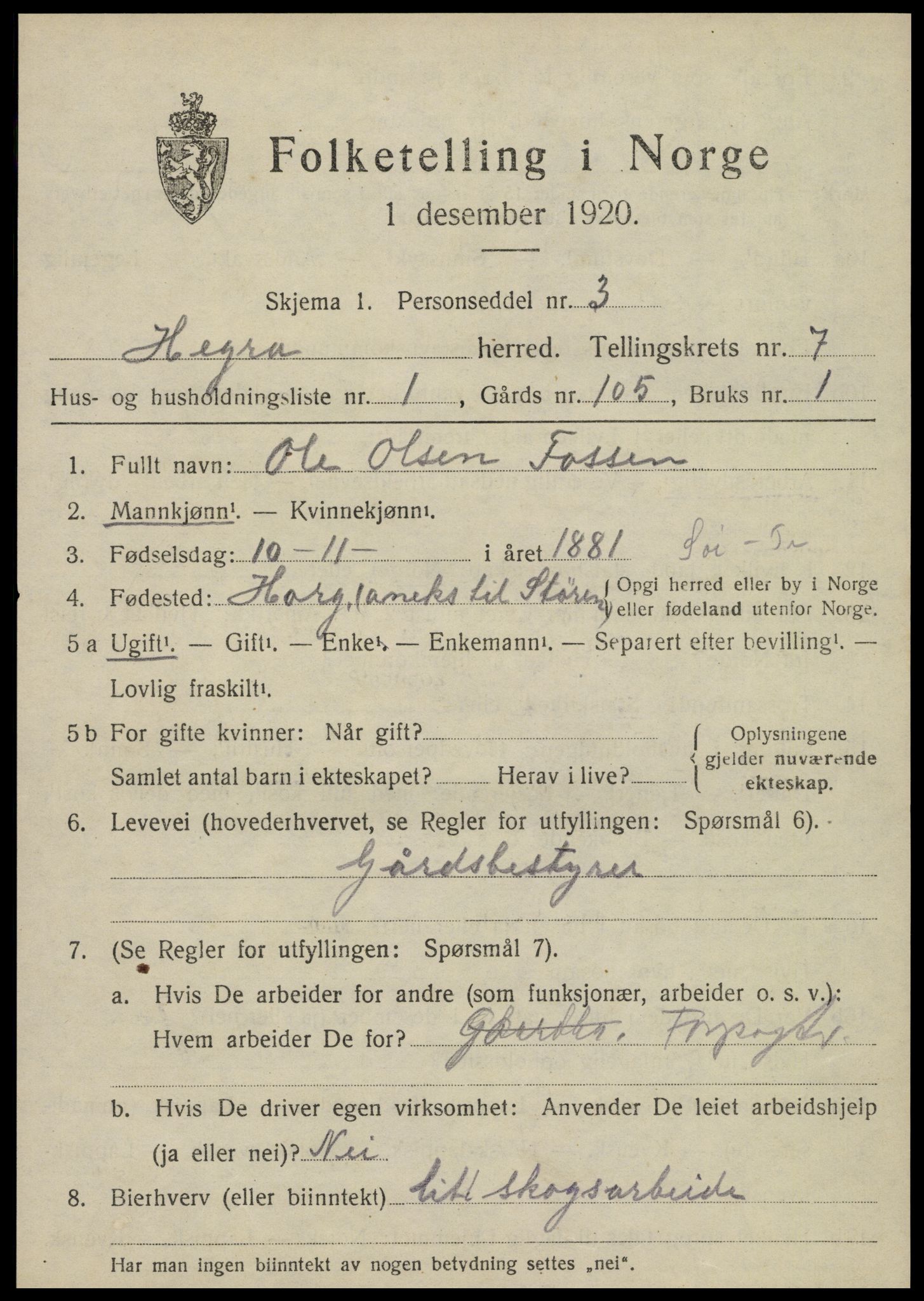 SAT, 1920 census for Hegra, 1920, p. 5150