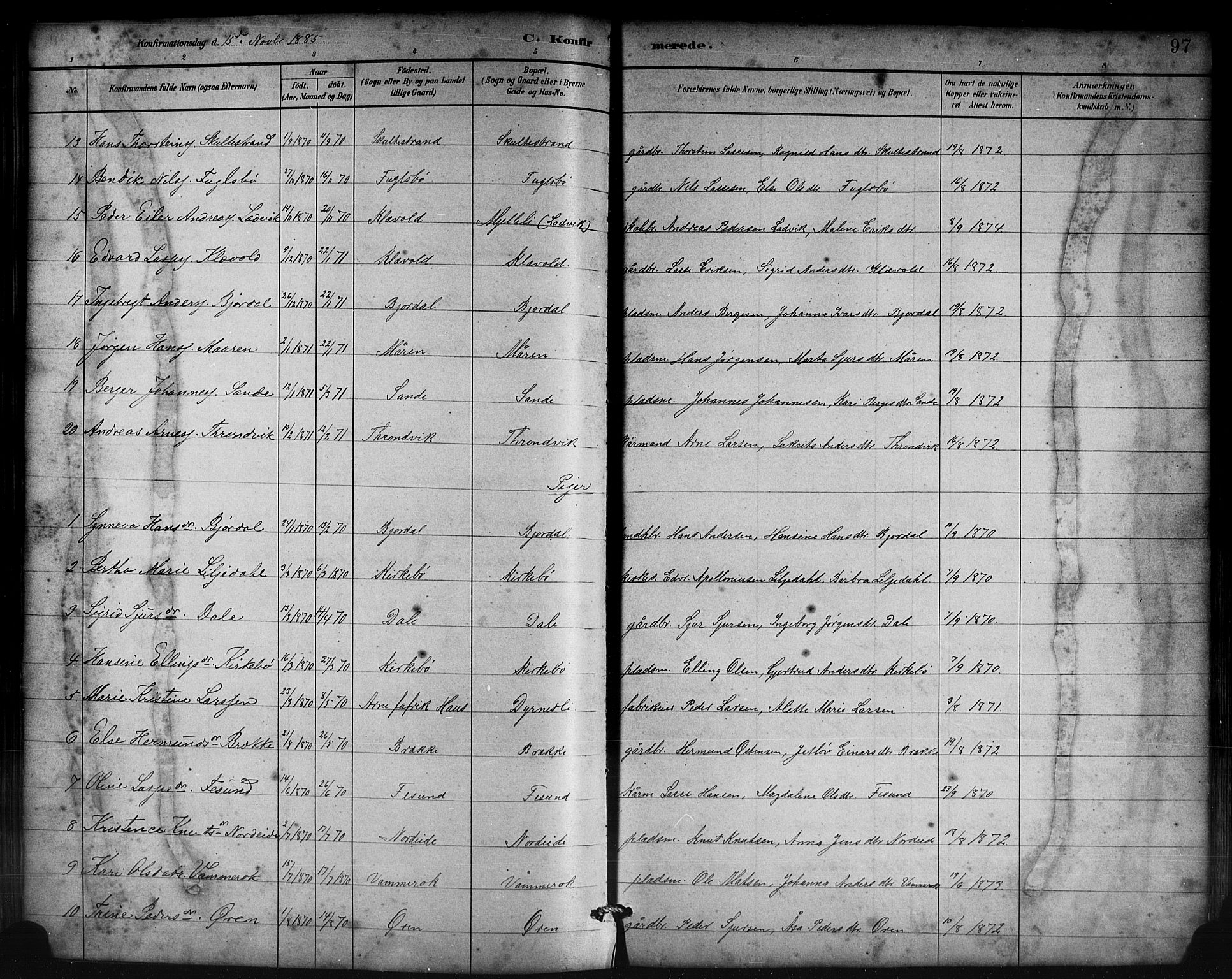 Lavik sokneprestembete, AV/SAB-A-80901: Parish register (copy) no. B 3, 1882-1913, p. 97