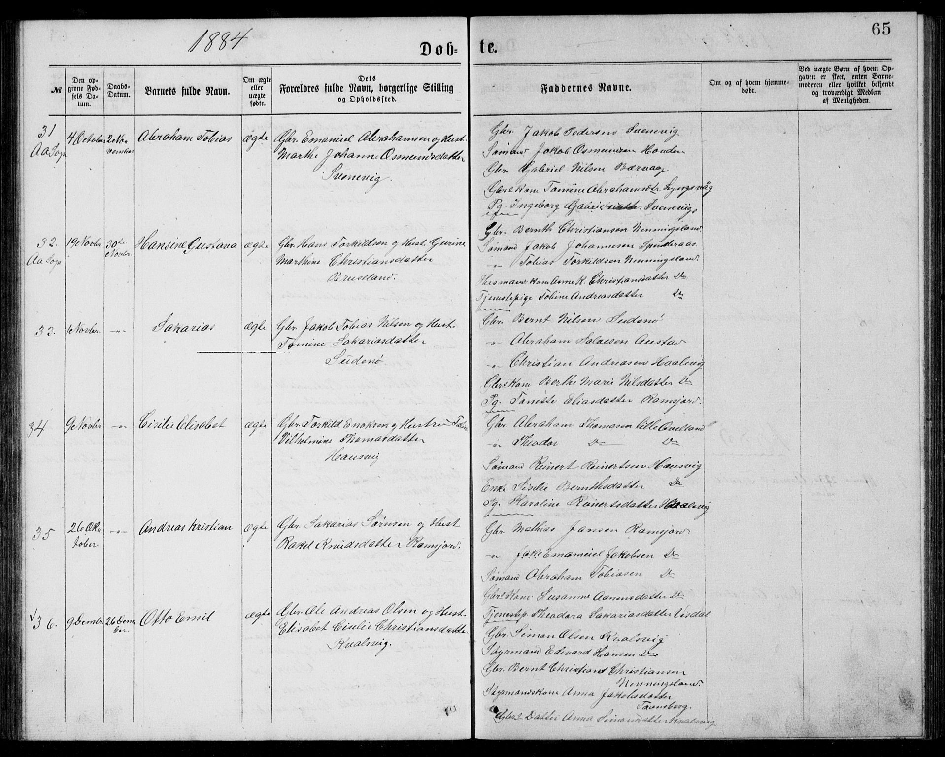 Lyngdal sokneprestkontor, AV/SAK-1111-0029/F/Fb/Fba/L0002: Parish register (copy) no. B 2, 1876-1886, p. 65