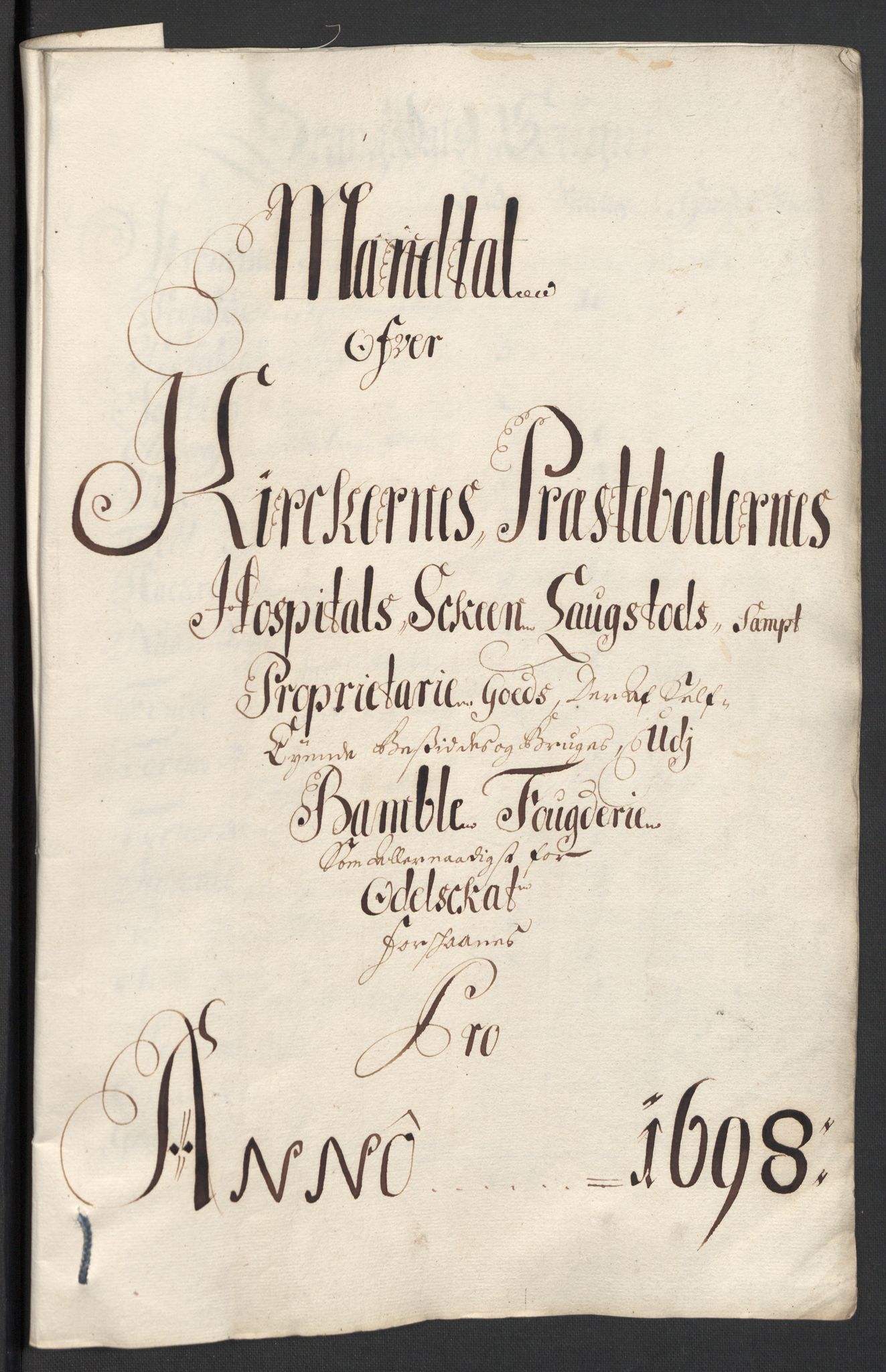 Rentekammeret inntil 1814, Reviderte regnskaper, Fogderegnskap, RA/EA-4092/R36/L2099: Fogderegnskap Øvre og Nedre Telemark og Bamble, 1698, p. 261