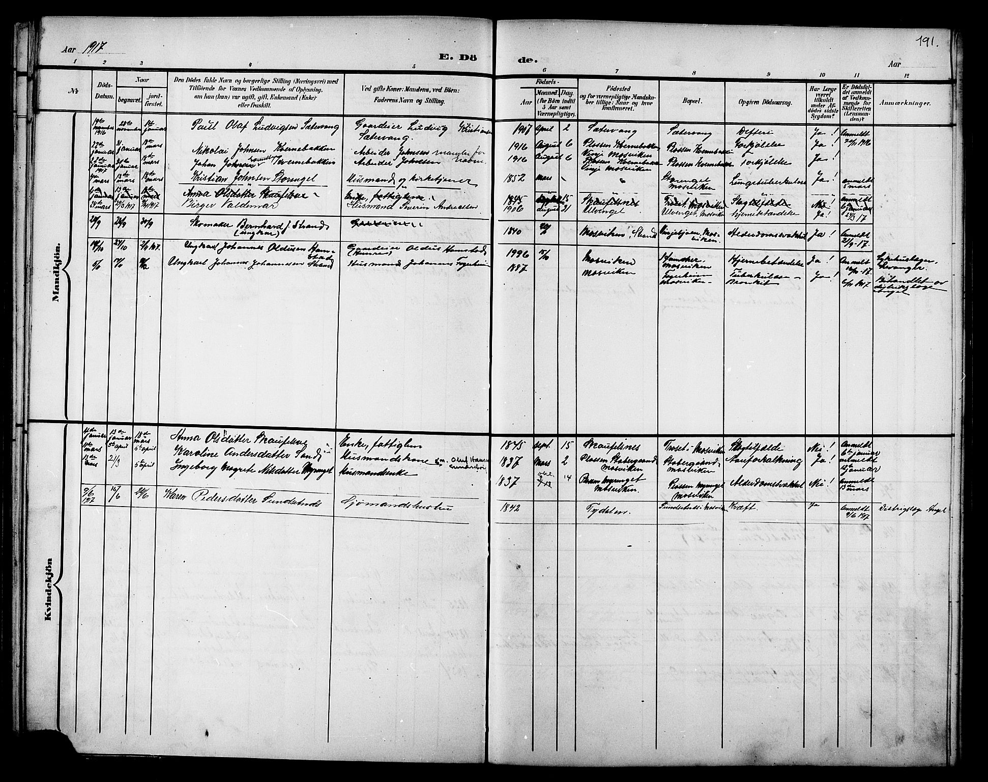Ministerialprotokoller, klokkerbøker og fødselsregistre - Nord-Trøndelag, SAT/A-1458/733/L0327: Parish register (copy) no. 733C02, 1888-1918, p. 191