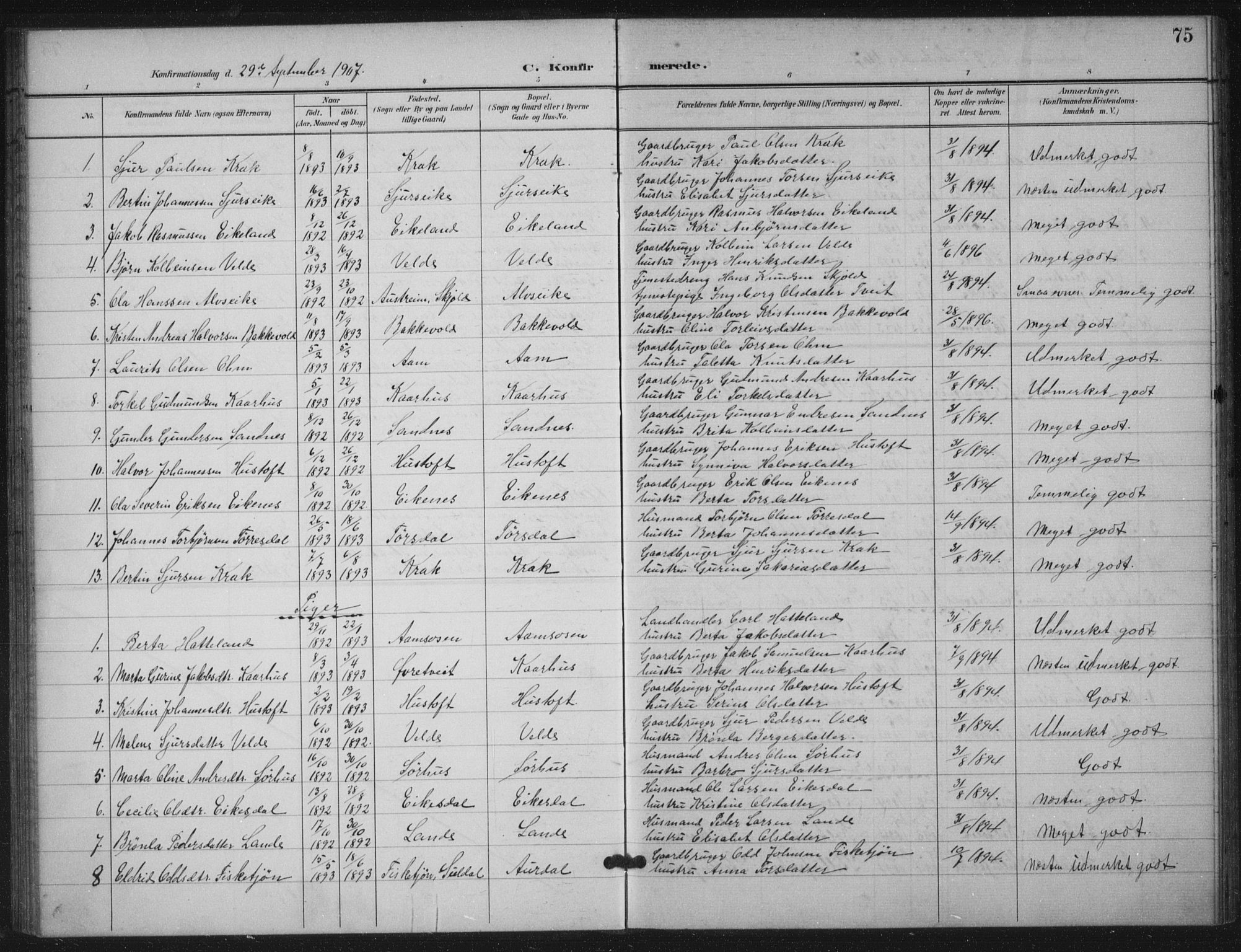 Skjold sokneprestkontor, AV/SAST-A-101847/H/Ha/Haa/L0012: Parish register (official) no. A 12, 1899-1915, p. 75