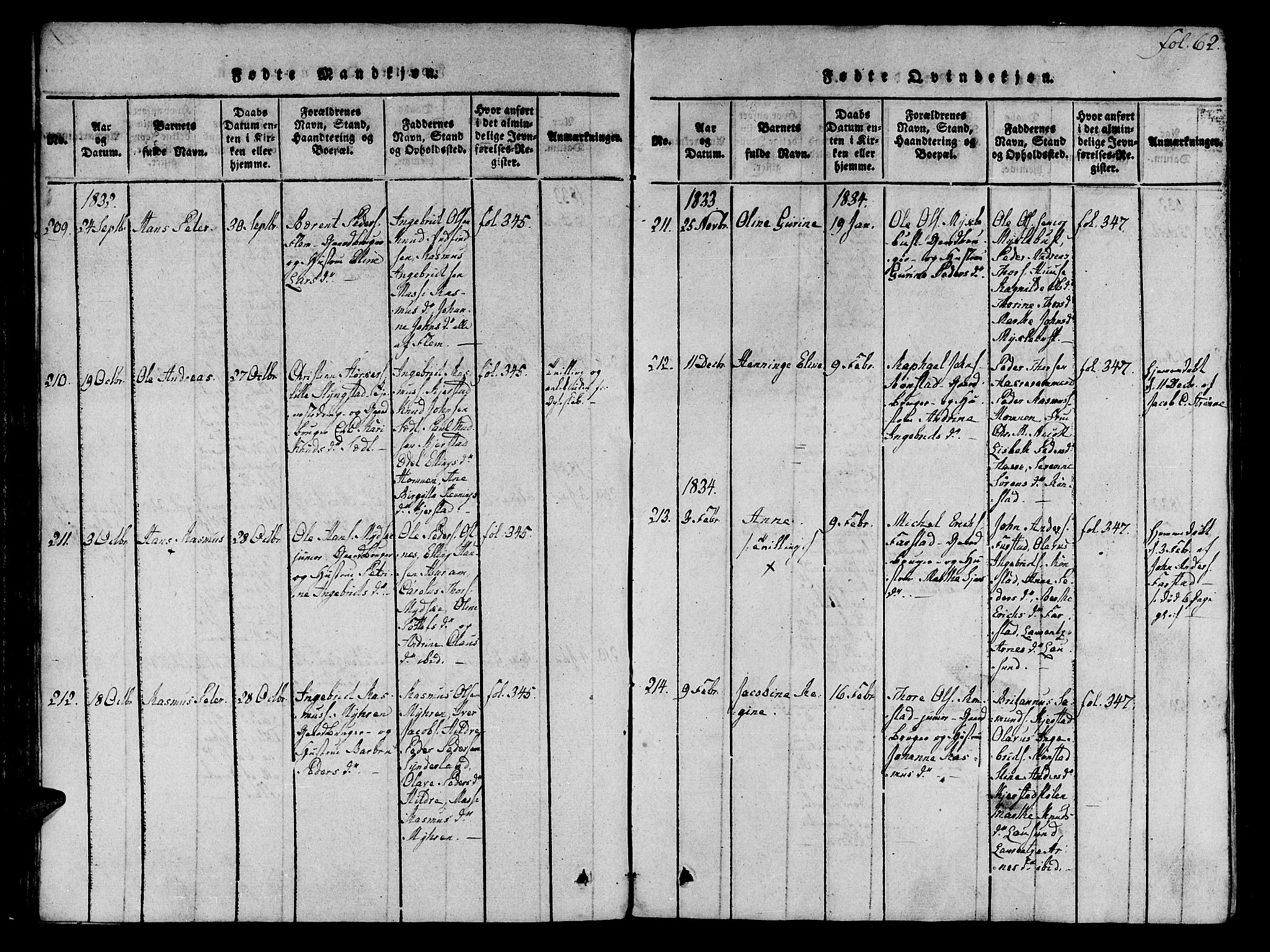 Ministerialprotokoller, klokkerbøker og fødselsregistre - Møre og Romsdal, SAT/A-1454/536/L0495: Parish register (official) no. 536A04, 1818-1847, p. 62