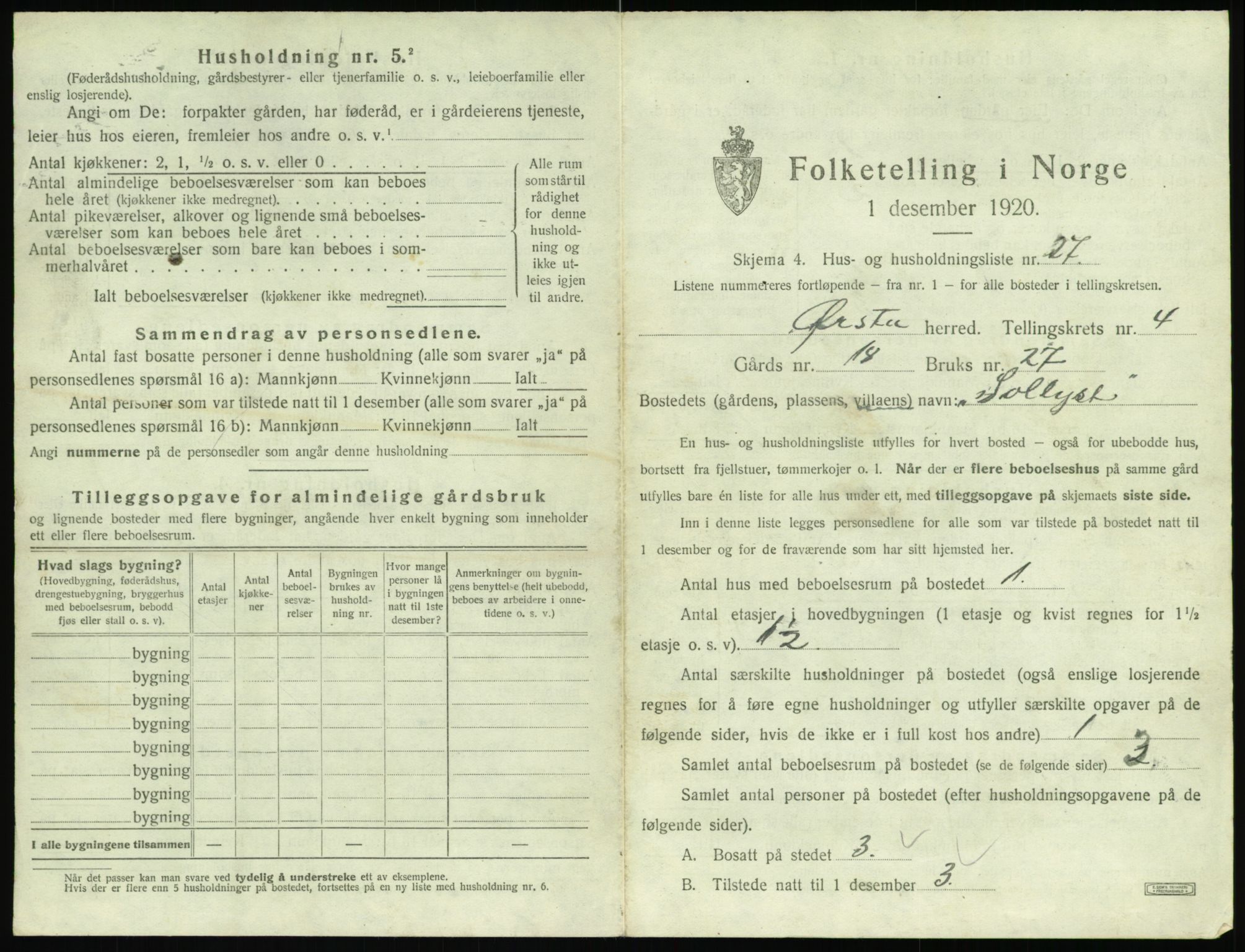 SAT, 1920 census for Ørsta, 1920, p. 500