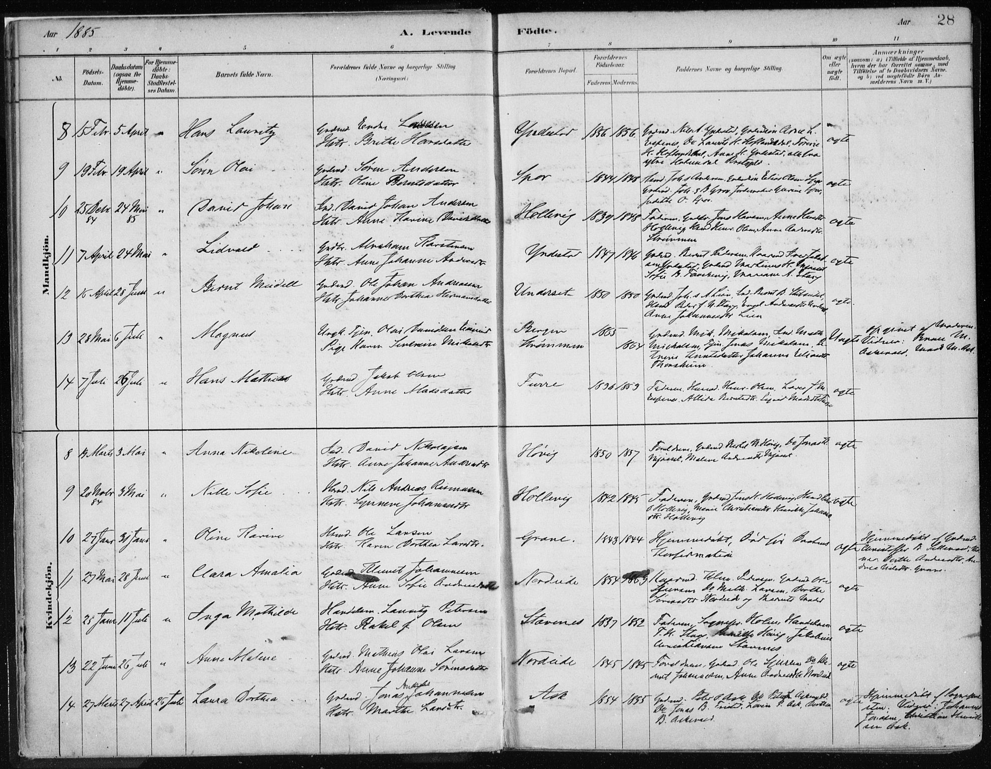 Askvoll sokneprestembete, AV/SAB-A-79501/H/Haa/Haab/L0002: Parish register (official) no. B 2, 1879-1909, p. 28