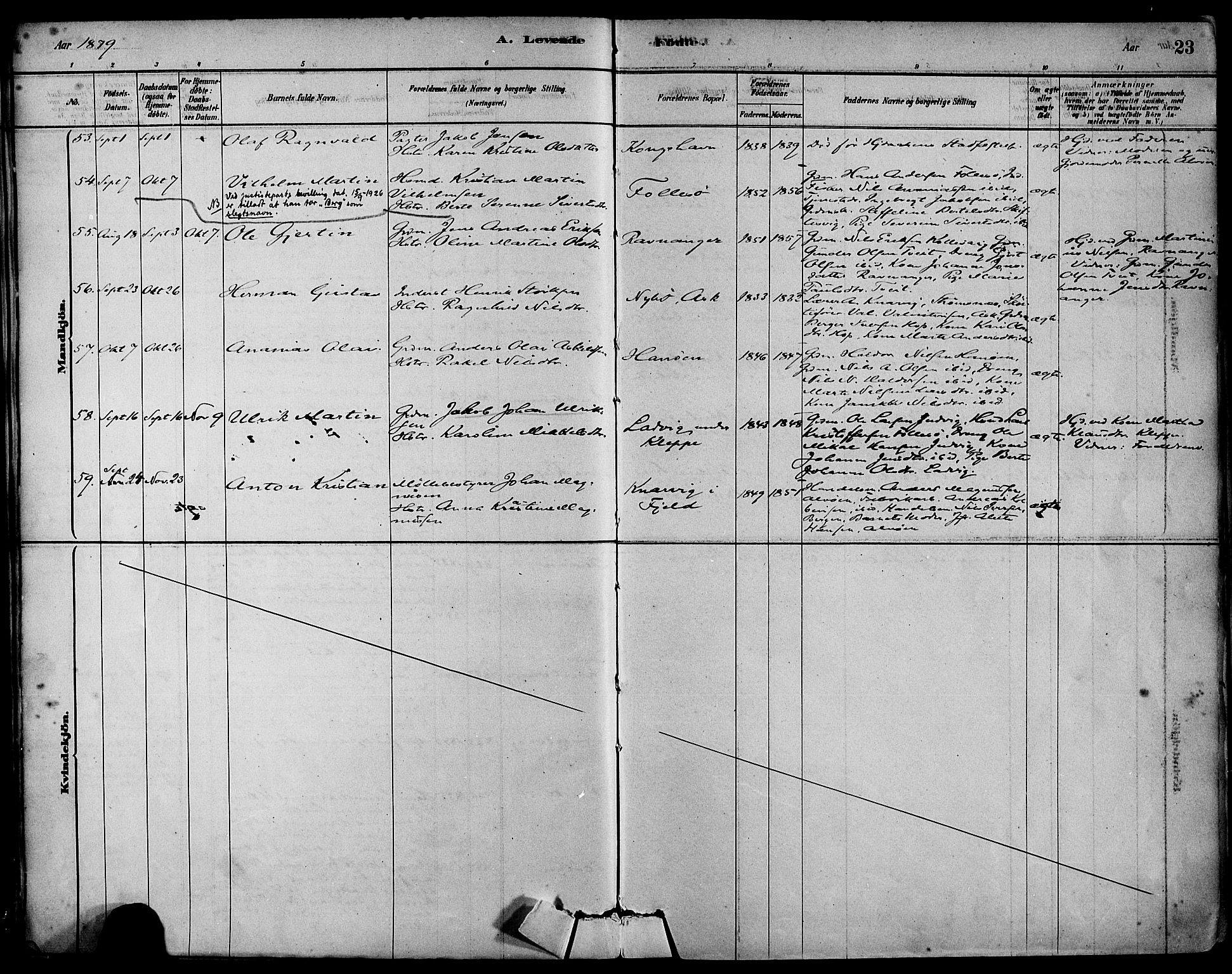 Askøy Sokneprestembete, AV/SAB-A-74101/H/Ha/Haa/Haab/L0001: Parish register (official) no. B 1, 1878-1889, p. 23