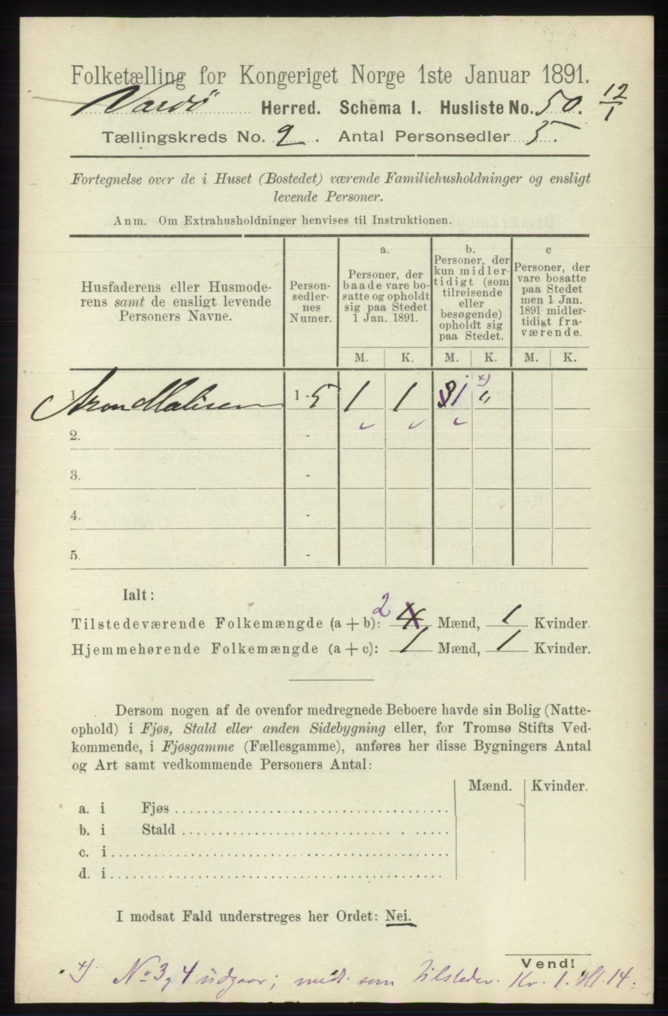 RA, 1891 census for 2028 Vardø, 1891, p. 270
